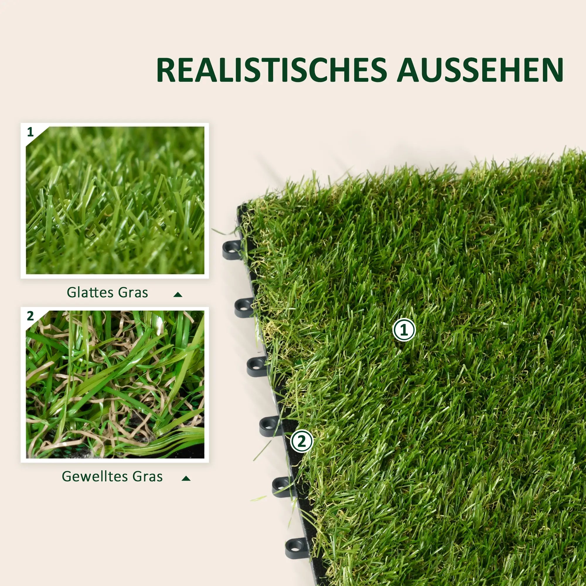 Outsunny Kunstrasen 10er Set naturgetreu UV-beständig Drainagefunktion