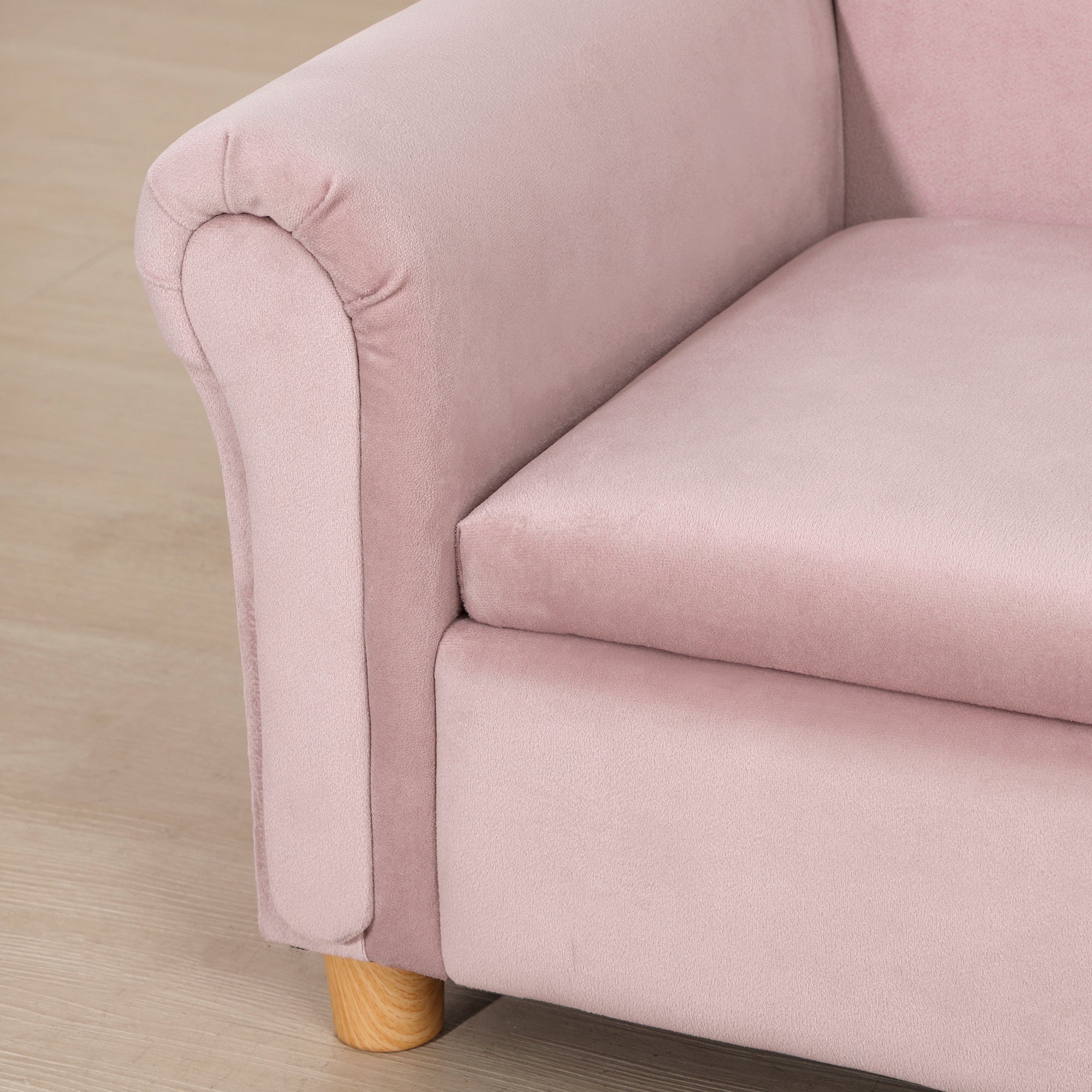HOMCOM Kindersofa, Zweisitzer für Kinder 3-5 Jahre, Stauraum, Naturholzrahmen, 84 x 41,5 x 48,5cm, rosa