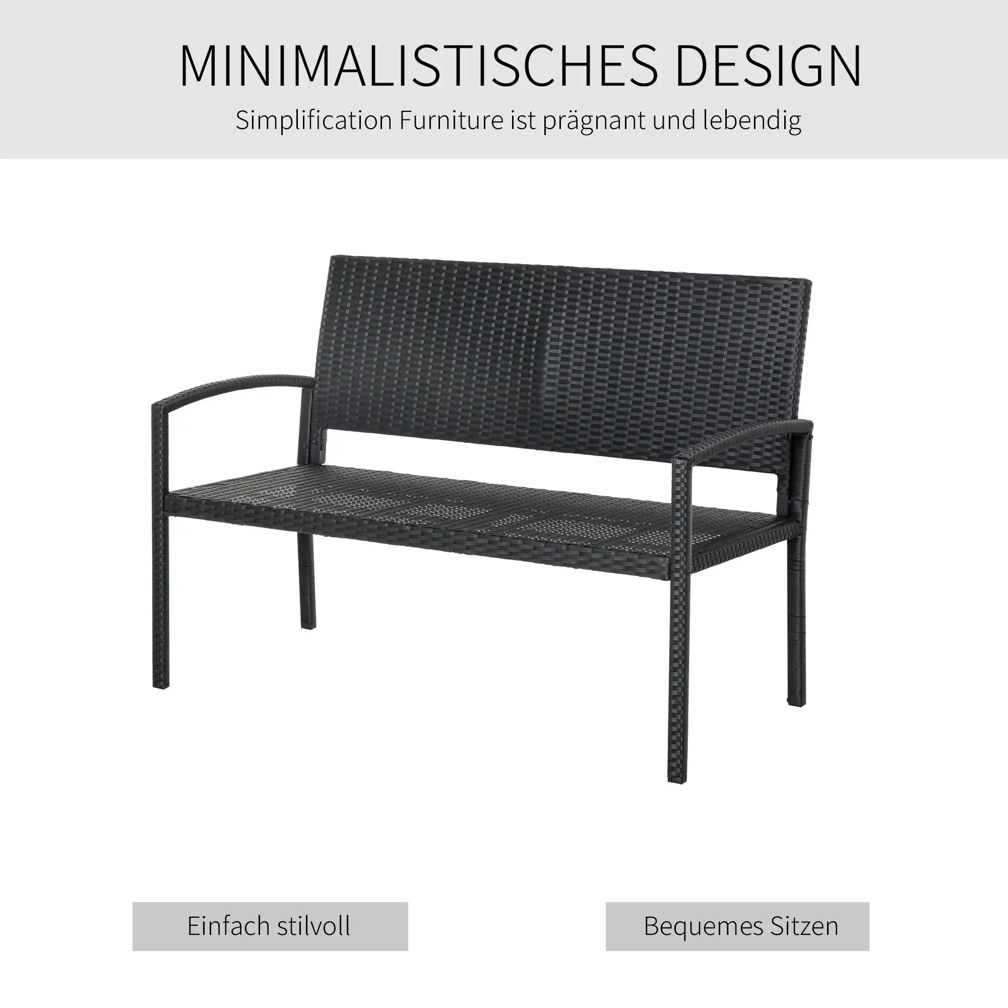 Outsunny Polyrattan Gartenbank 2-Sitzer Outdoor UV-beständig