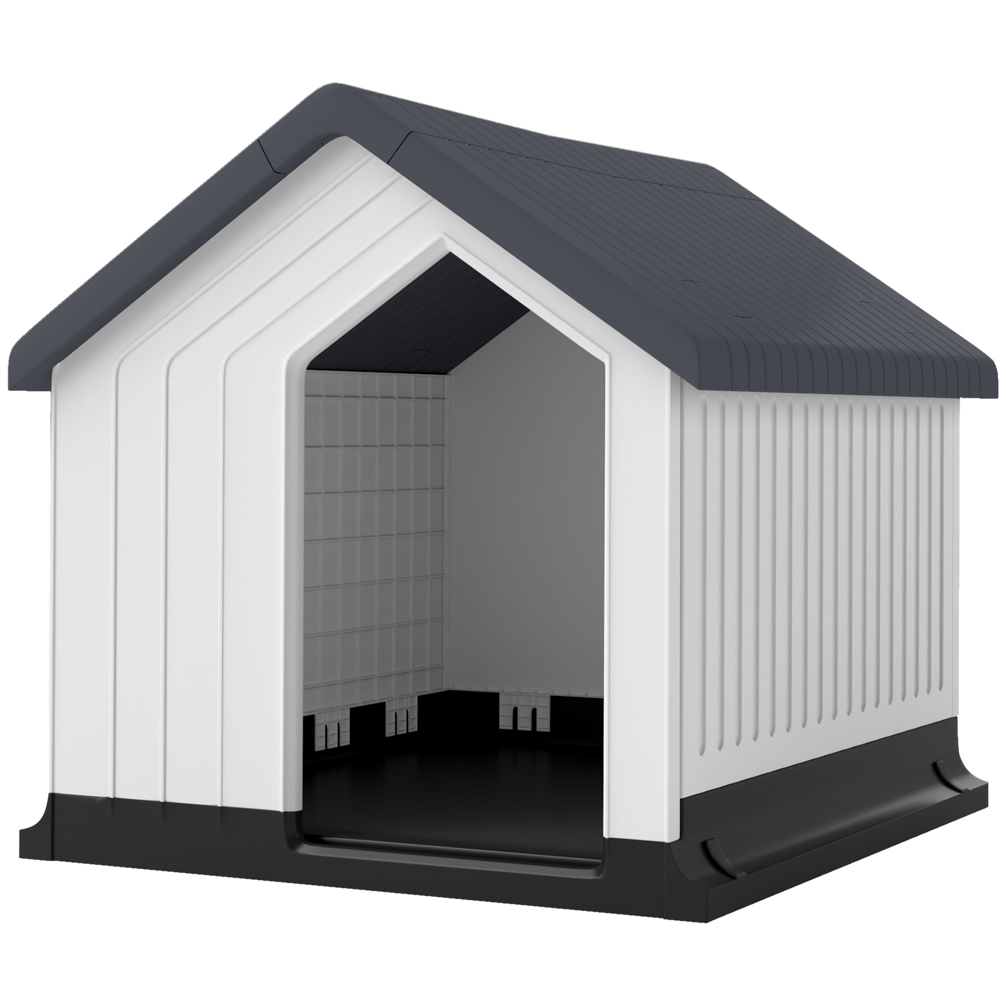 PawHut Hundehütte, wetterfest, Fenster & Tür, für kleine Hunde bis 10kg/40cm Länge, 62x61x60cm, Grau/Weiß