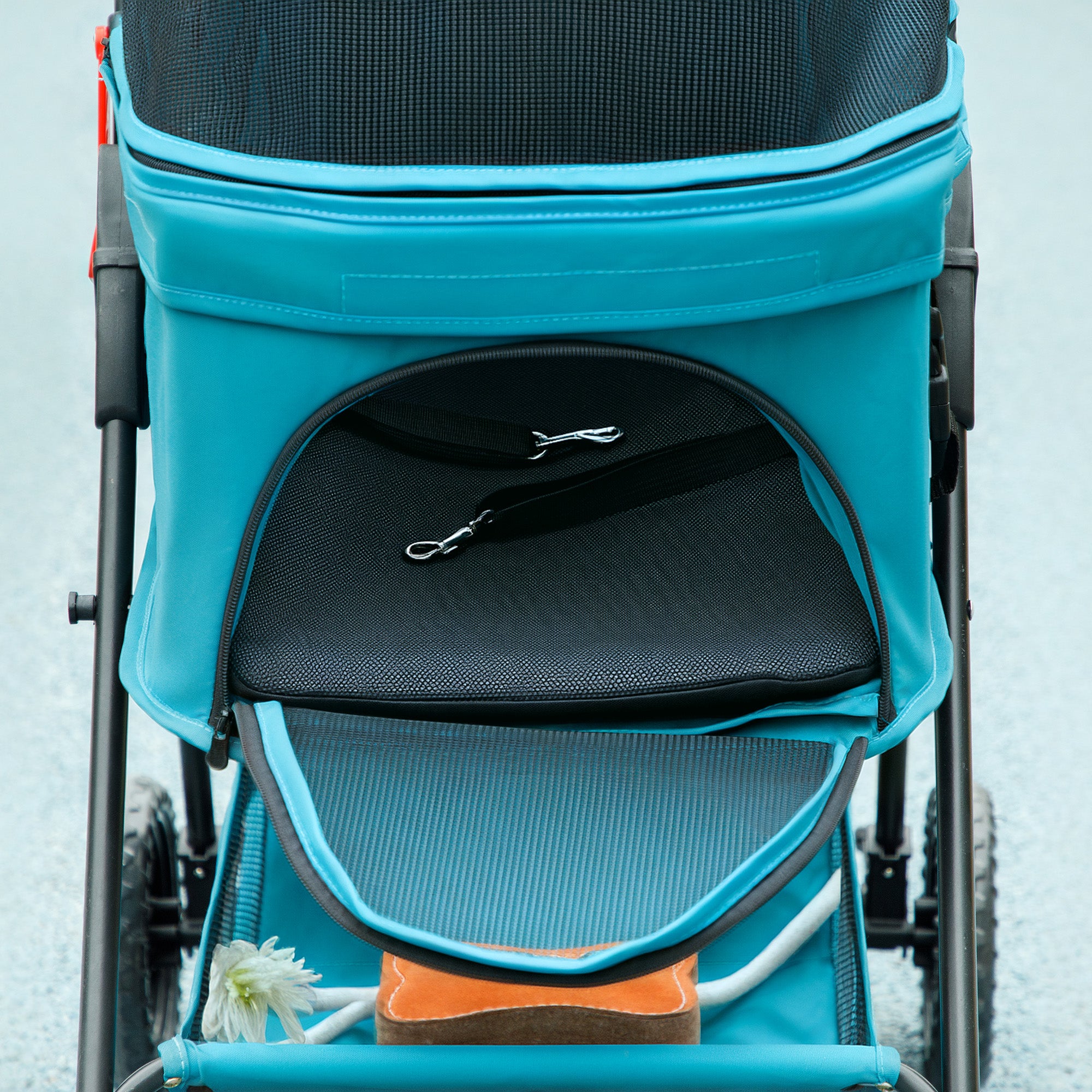 PawHut 3-in-1-Haustierkinderwagen, zusammenklappbarer Hundewagen mit 4 Rädern und abnehmbarer Trage für Hunde und Katzen Türkis
