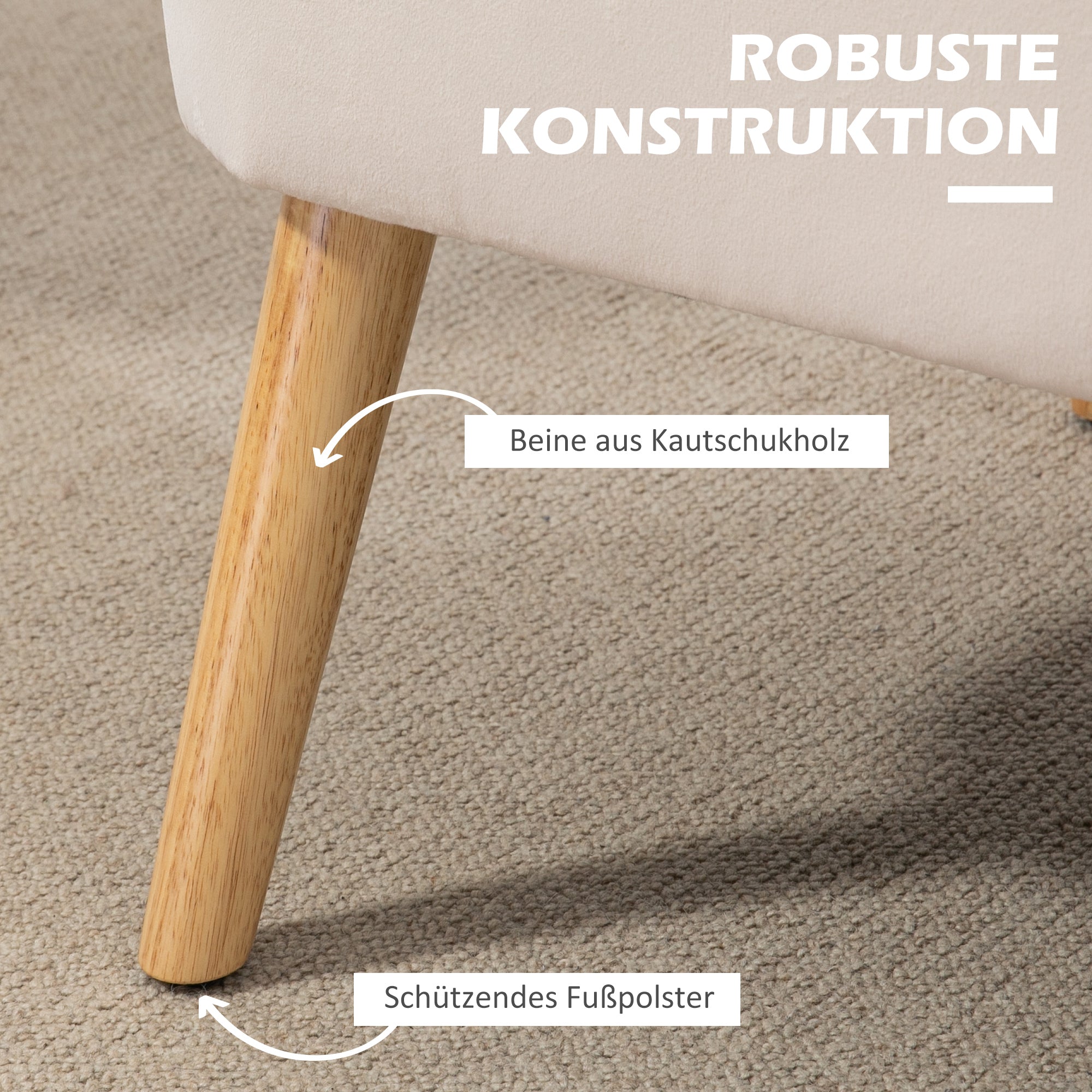 HOMCOM Sofa Retrodesign 2-Sitzer-Sofa, Holzbeine, 117 cm x 56,5 cm x 77 cm, Cremeweiß