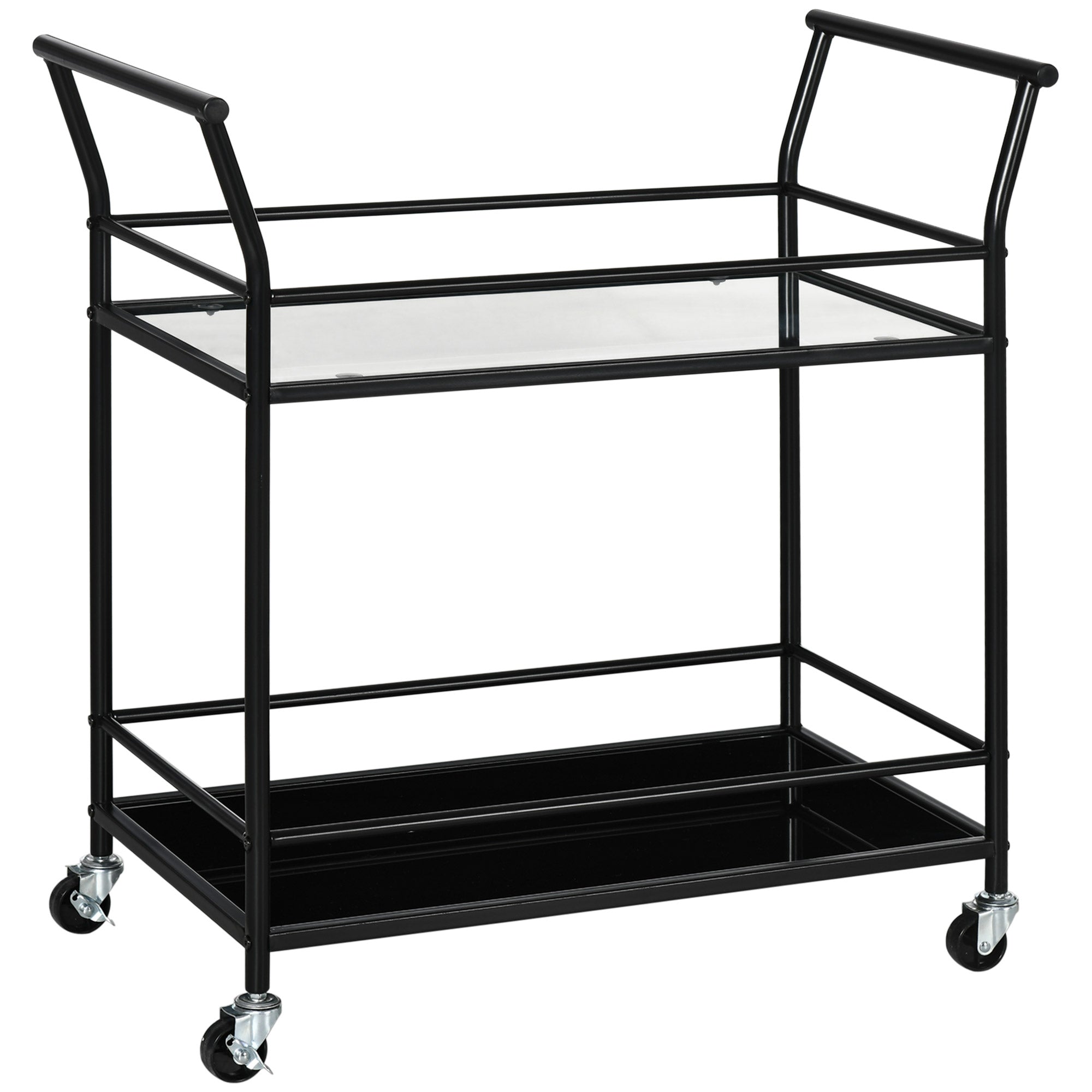 HOMCOM Küchenwagen mit 4 Rollen, 2 Ablagen und Griffen, 75 cm x 40 cm x 80 cm, Schwarz