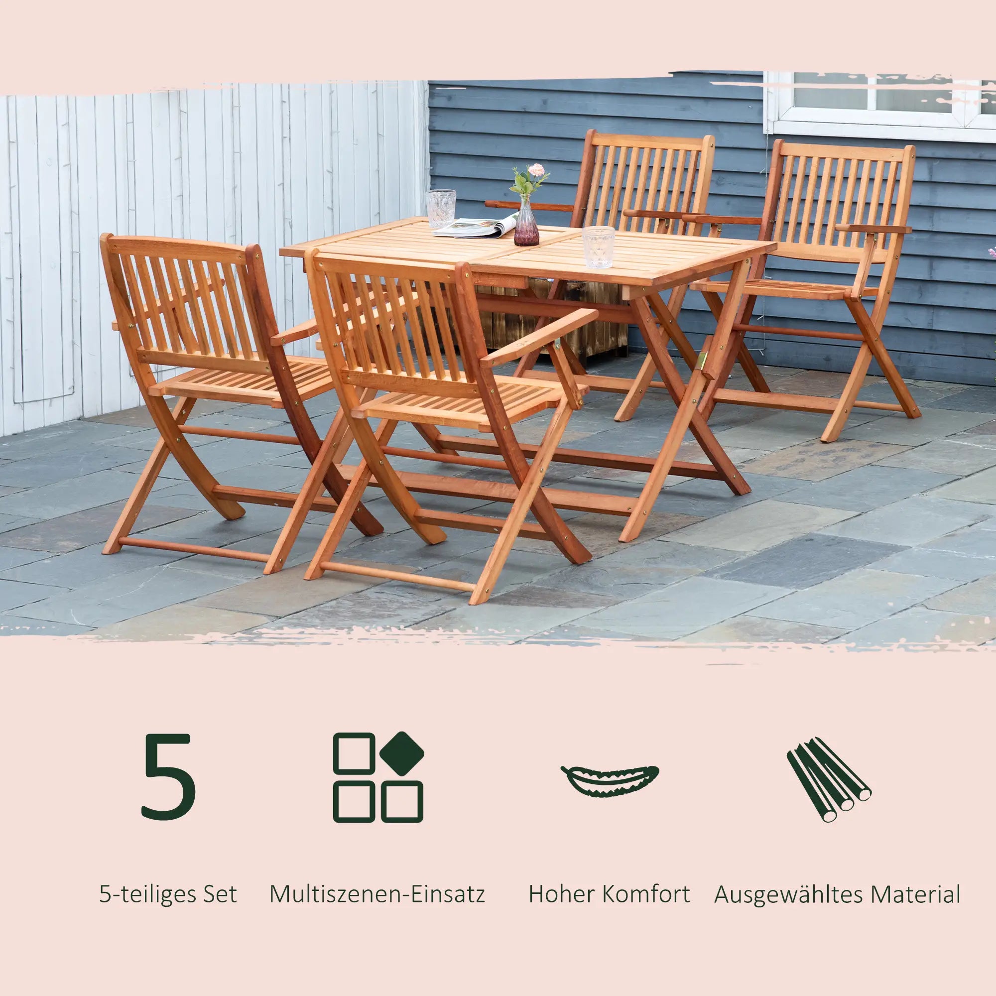 Outsunny Gartenmöbelset 5-tlg. klappbar hoher Sitzkomfort Pappelholz Teak