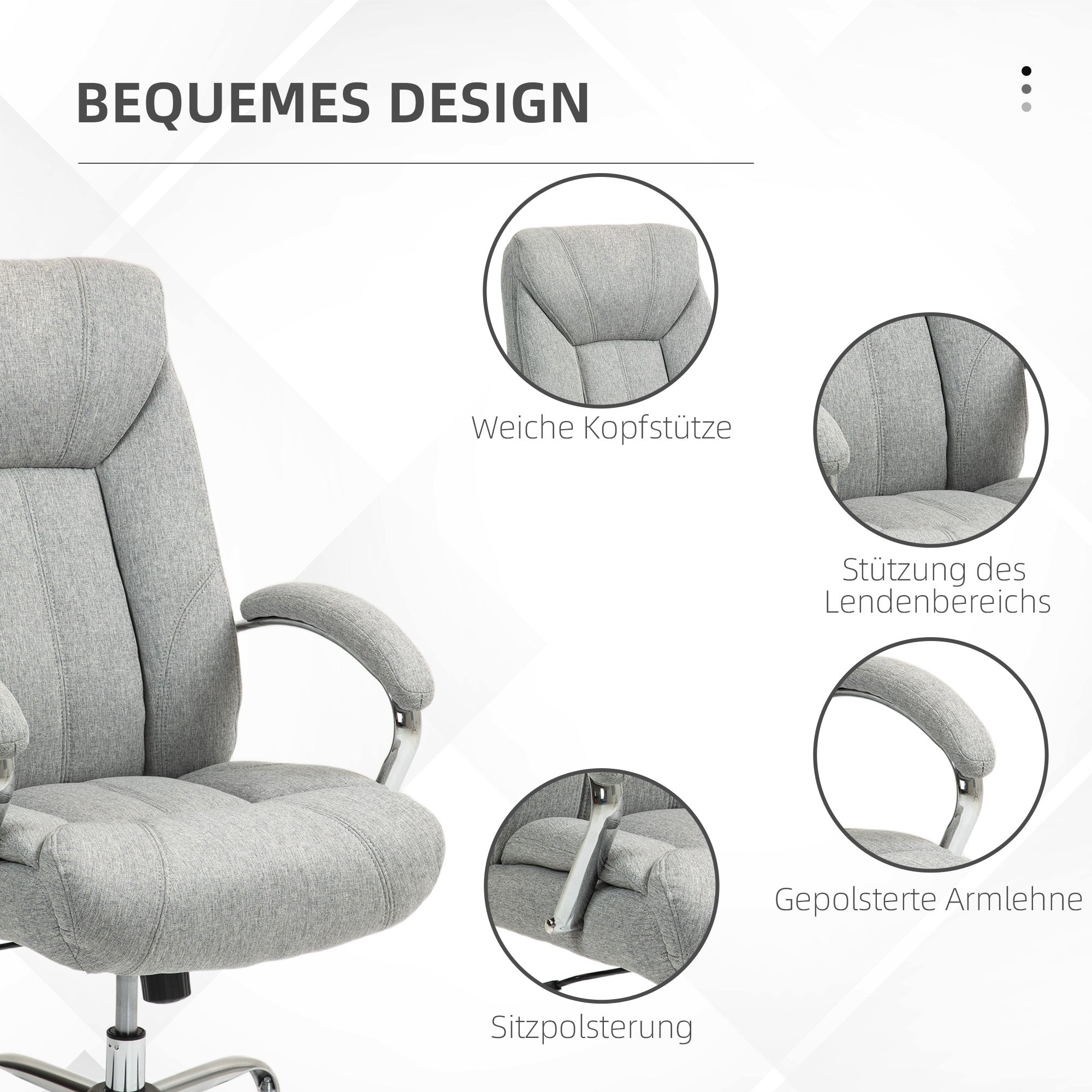Vinsetto Ergonomischer Bürostuhl, hohe Rückenlehne, atmungsaktiver Bezug, verstellbare Höhe, Grau