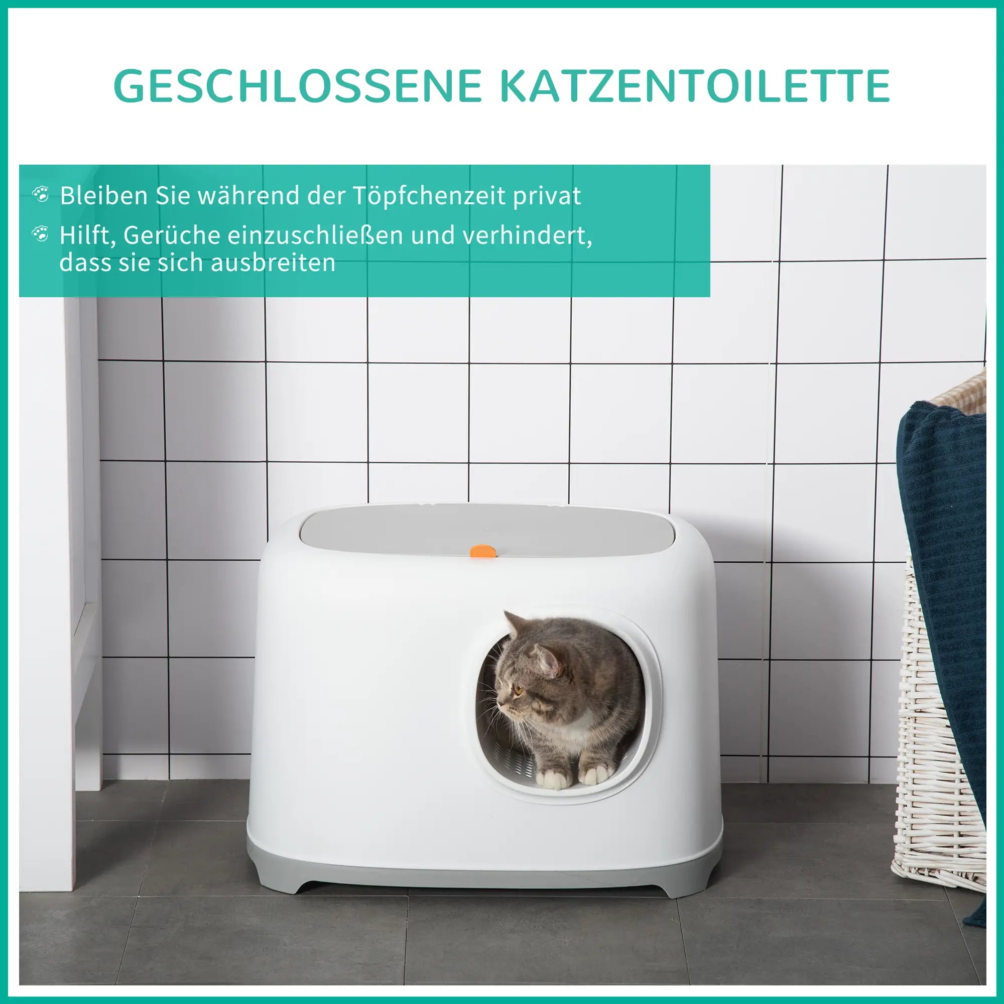 PawHut Katzenklo mit Deckel Katzentoilette mit Haube Schaufel Gitterboden XXL Katzentoilette für Katzen bis 5 kg 55 x 40 x 39 cm Weiß