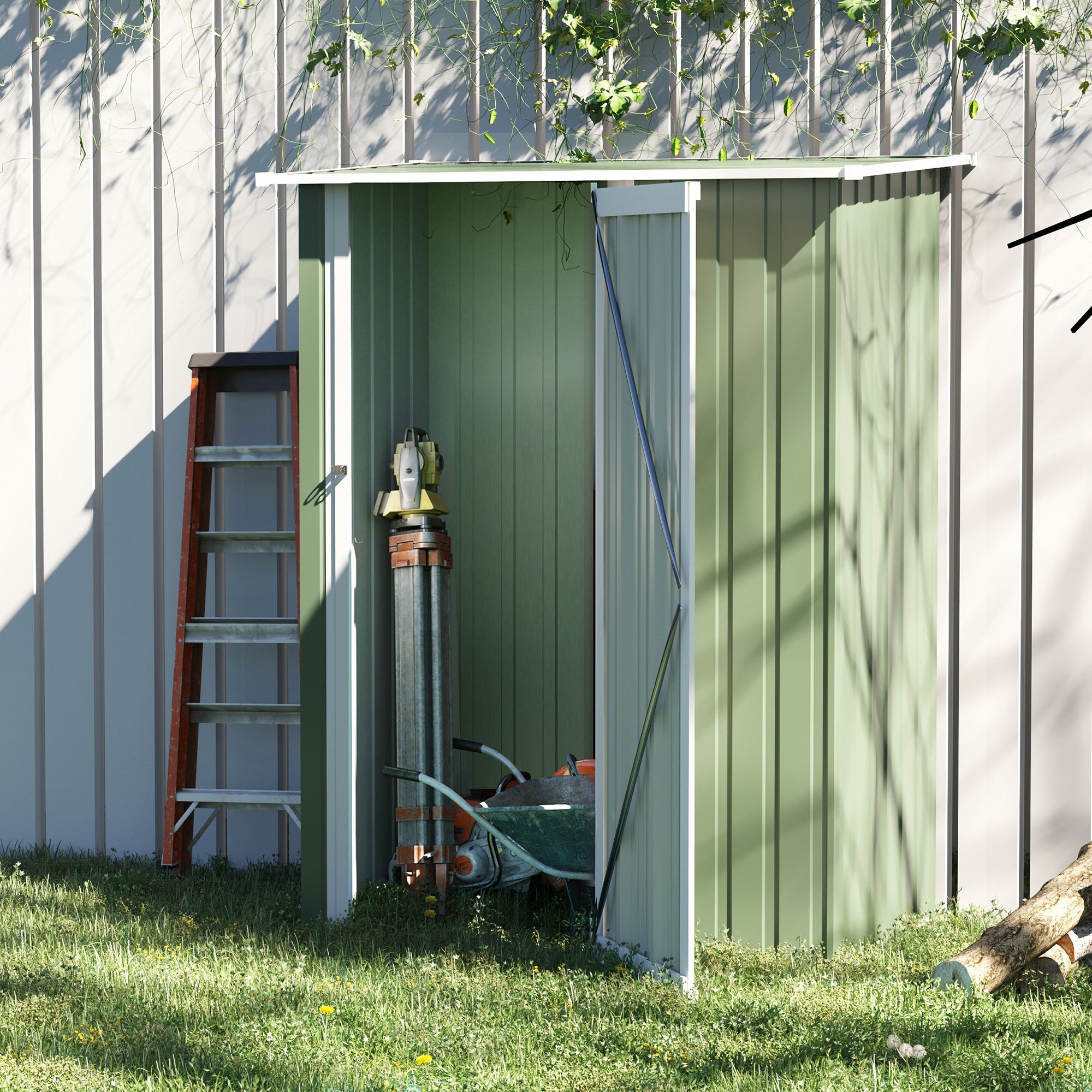 Outsunny Gerätehaus Gartenhaus Geräteschuppen mit Tür Outdoor Stahl Grün 142 x 84 x 189 cm