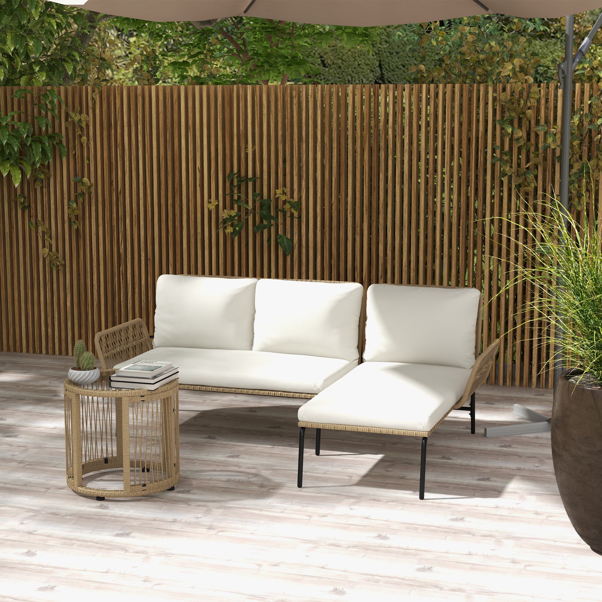 Outsunny Polyrattan Gartenmöbel-Set 3-tlg. Outdoor wetterfest cremeweiß