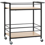 HOMCOM Küchenwagen Servierwagen mit 2 Ablagen, Reling, Stahl, Schwarz+Holz 82 x 40 x 75cm, 82cm x 40cm x 75cm