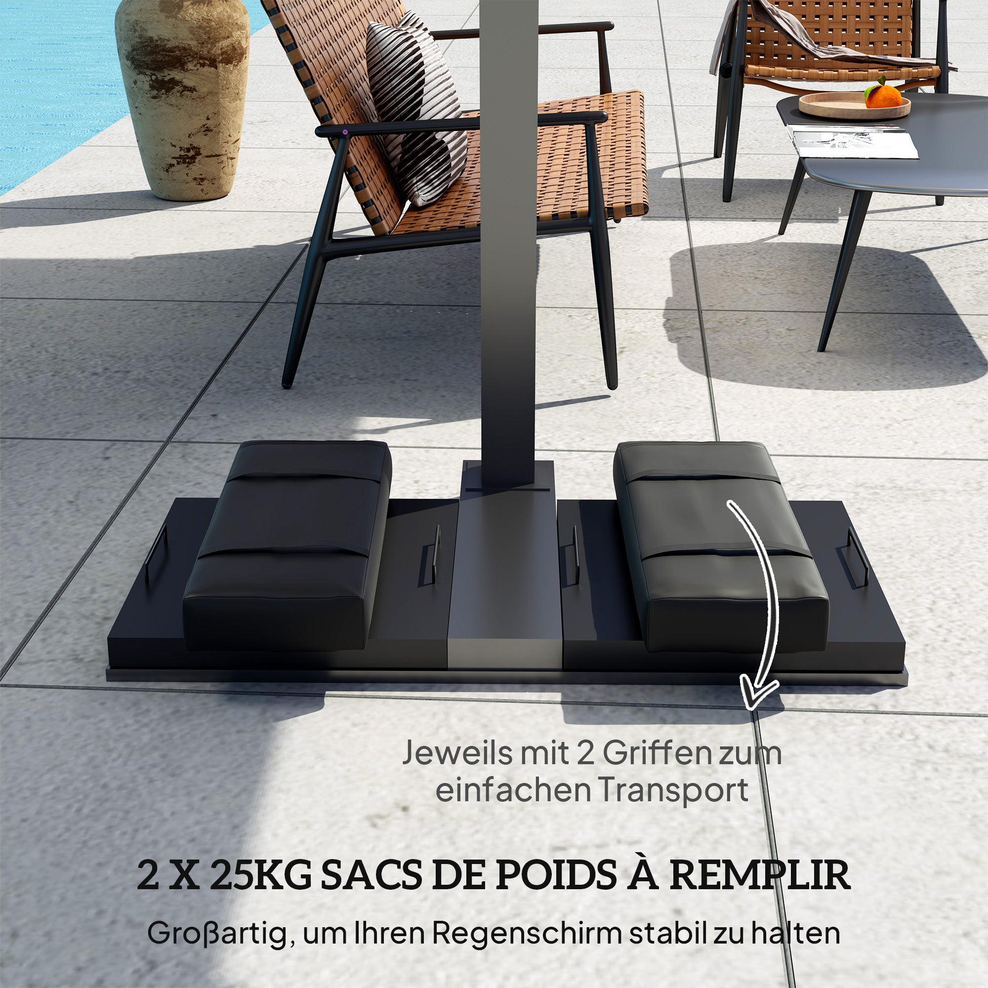 Outsunny 2er Set Sandsäcke für Sonnenschirm auffüllbare bis 25 kg Sandsack für Schirmständer 600D Oxford Schwarz