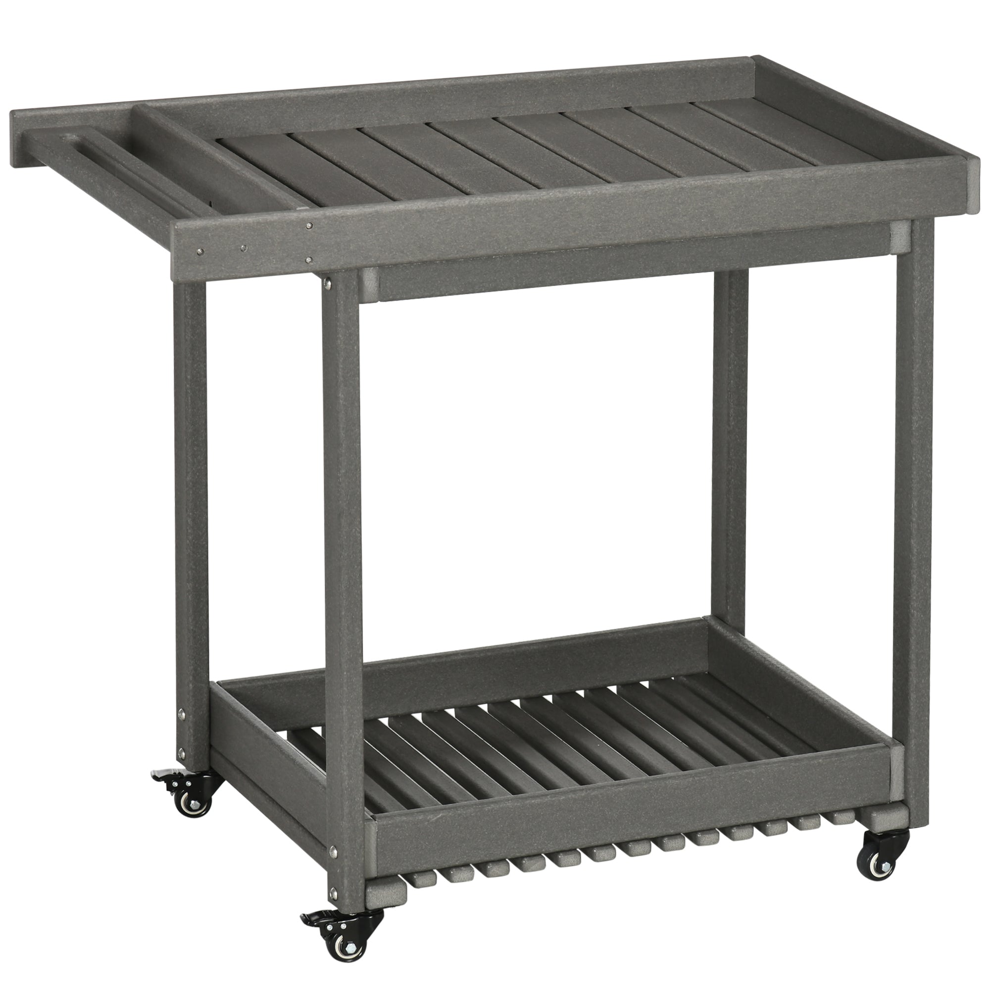 Outsunny Servierwagen mit Handtuchhaltern, 1 untere Ablage, 4 Rollen, 87 cm x 50 cm x 80 cm, Dunkelgrau