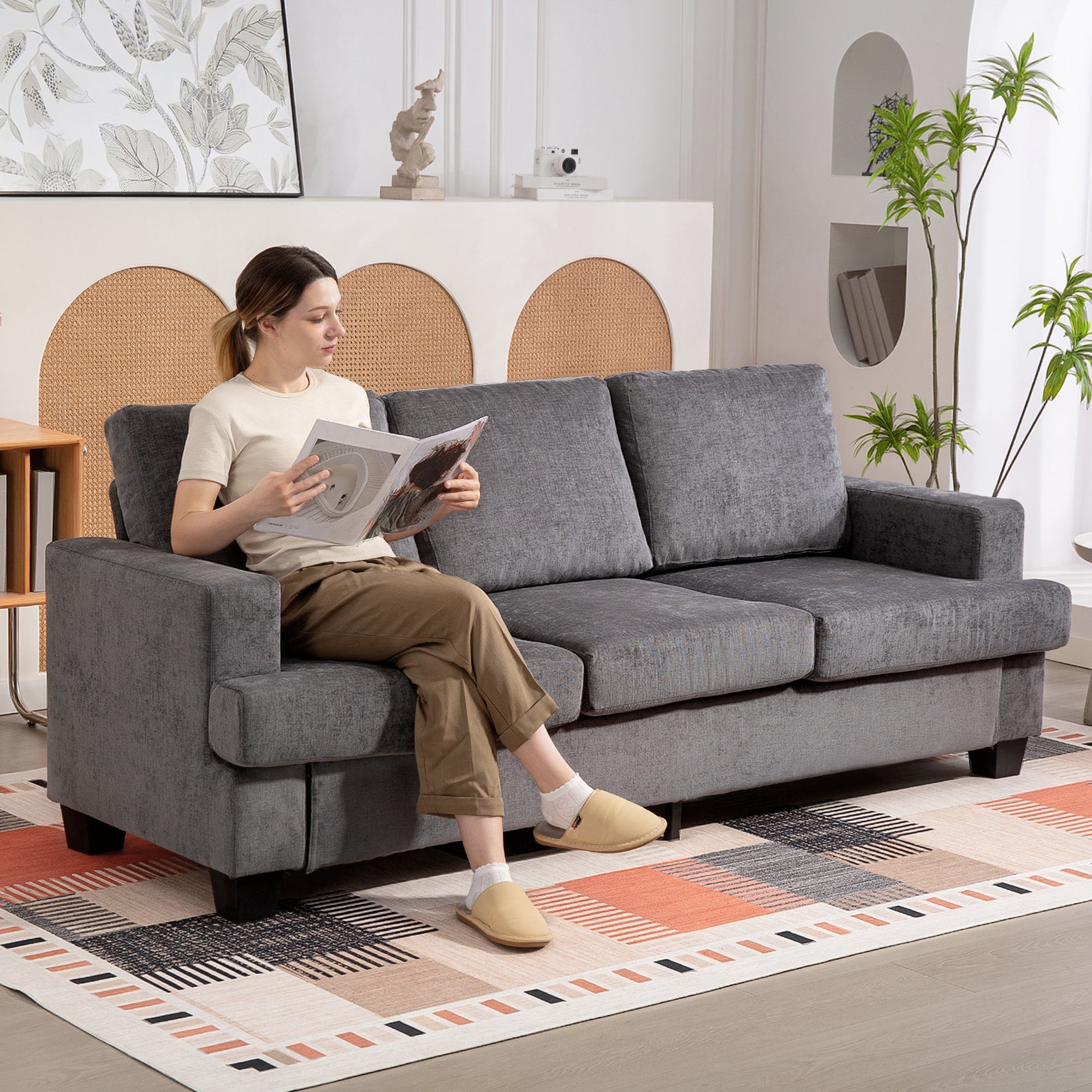 HOMCOM 3-Sitzer-Sofa, Wohnzimmersofa für 3 Personen, Stoffbezug, Stahlrahmen, Polstersofa, Grau