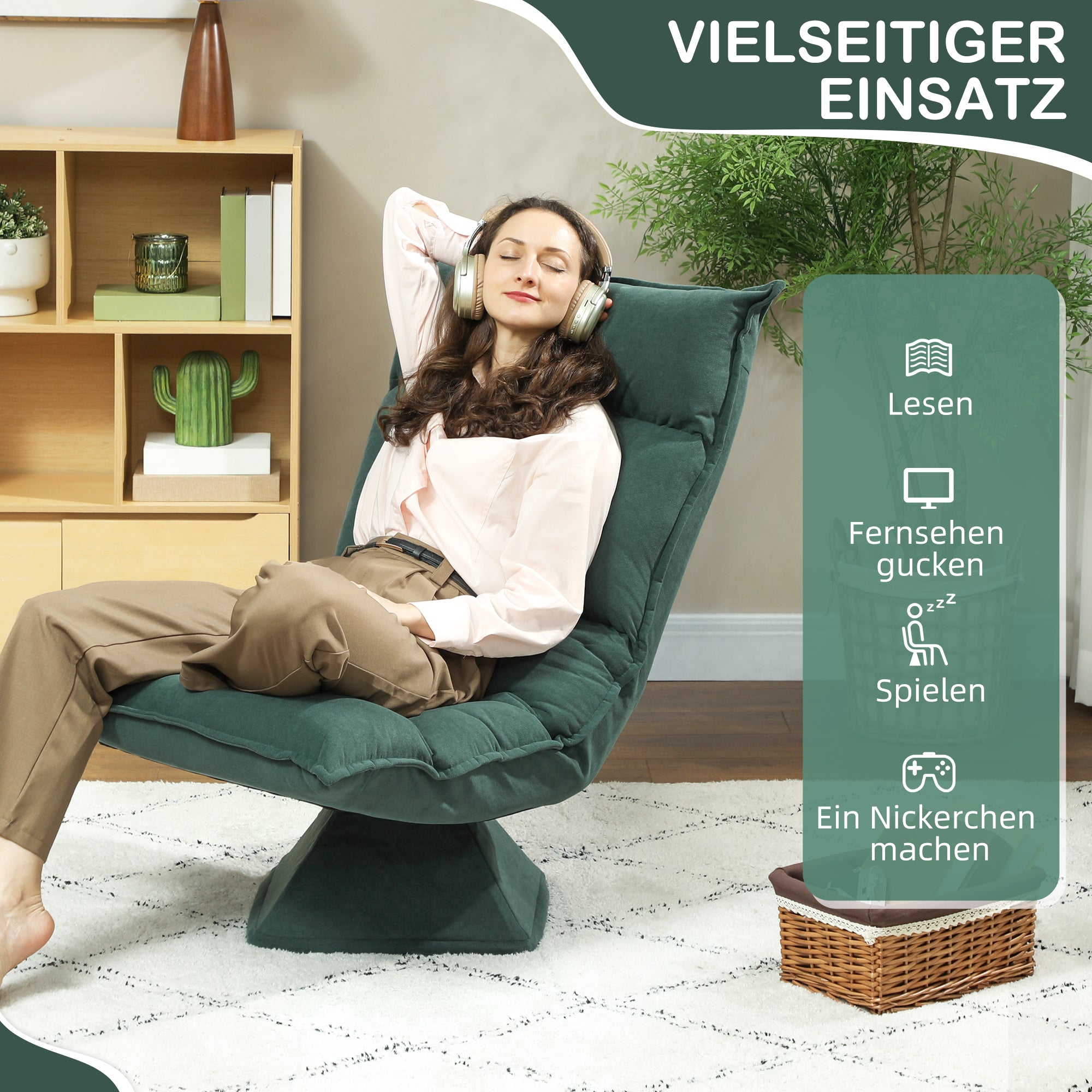 HOMCOM Bodensessel mit 5-fach verstellbarer Rückenlehne, drehbar, moderner Polsterstuhl, Grün
