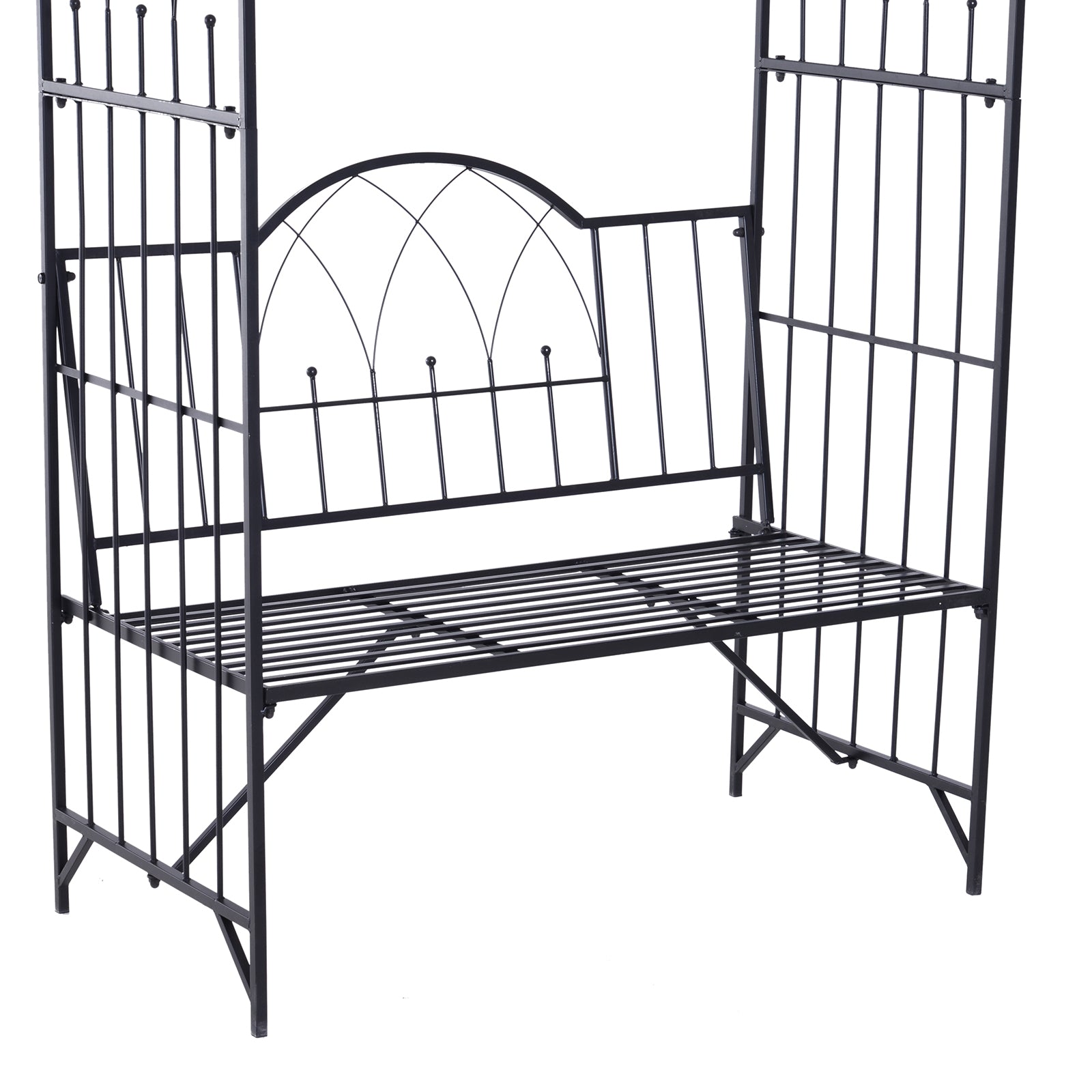 Outsunny Rosenbogen mit Bank Rosenbank Laubenbank Philosophenbank Rankgitter Rankhilfe Gartenbank Metall Schwarz 115 x 59 x 203 cm