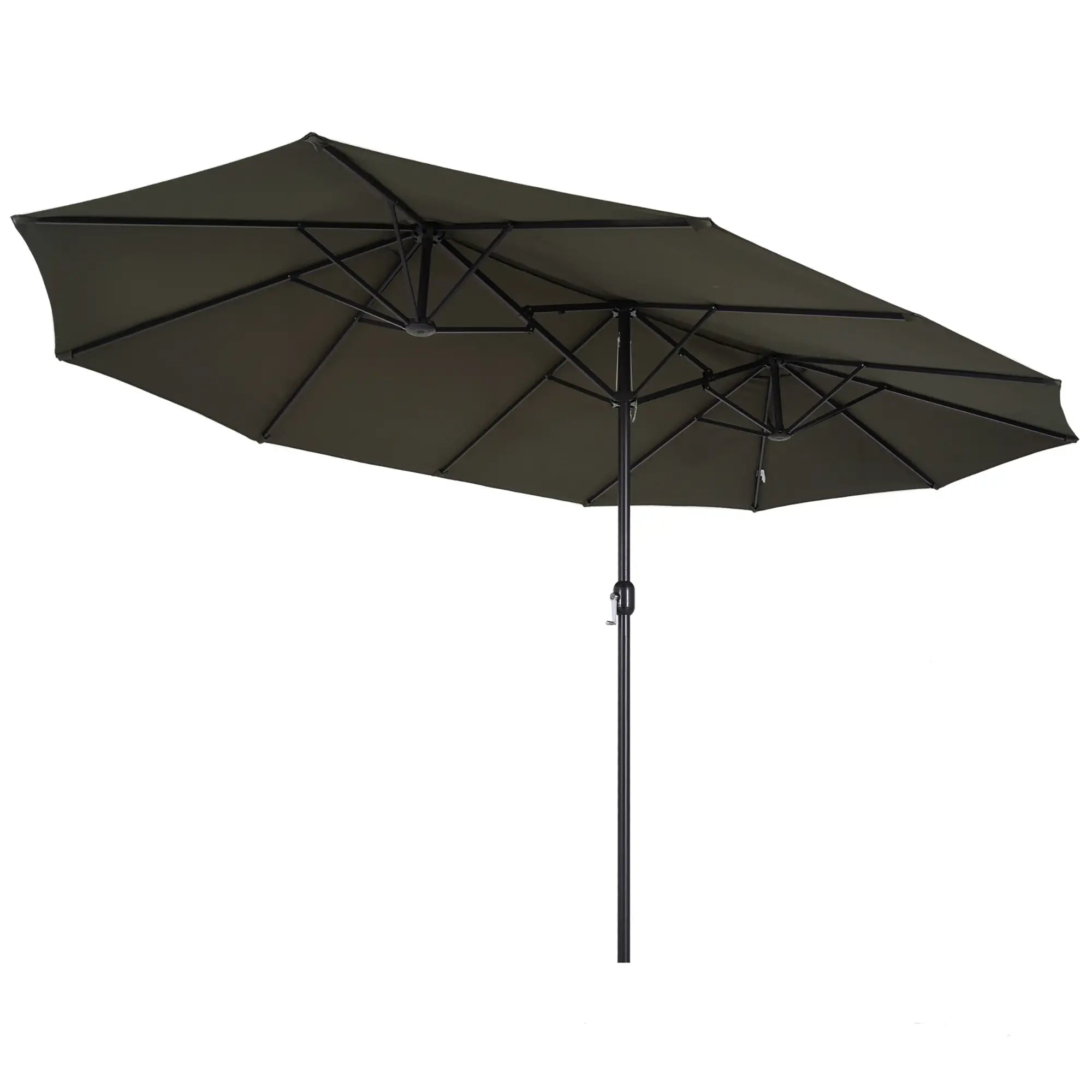 Outsunny Doppelsonnenschirm 455 x 265 cm, UV Schutz Sonnenschirm mit Handkurbel, Balkonschirm Strandschirm windfest Kurbelschirm Sonnenschutz für Strand Balkon Garten, Grau