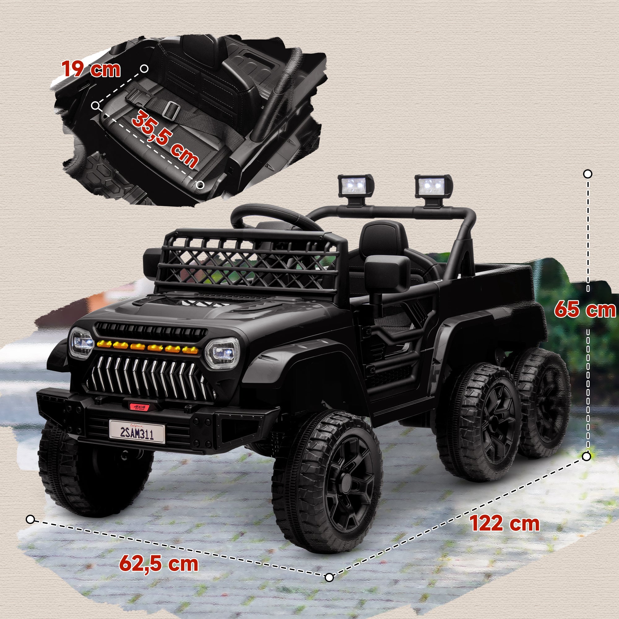 AIYAPLAY 12V Elektrisches Kinderauto, mit Anhänger, LED-Lichtern, Musik und Hupe, für Kinder im Alter von 3-8 Jahren, Schwarz