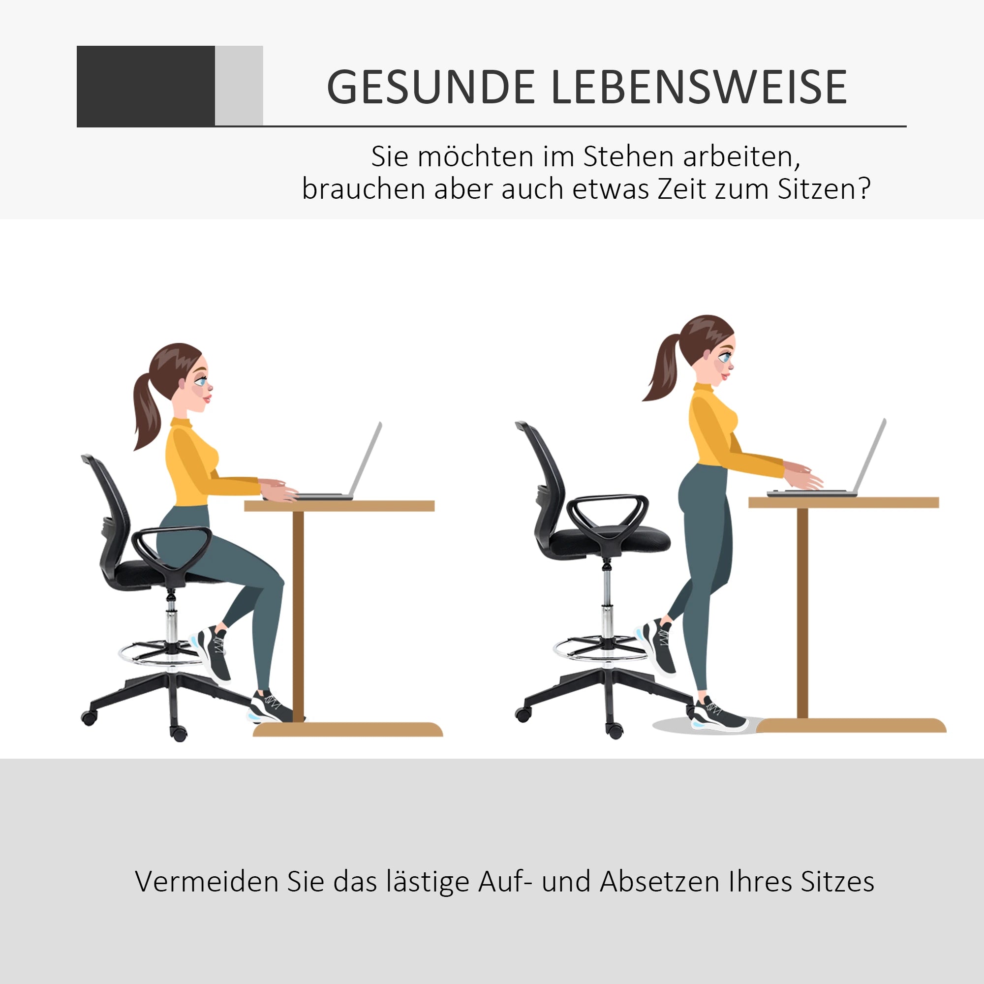 Vinsetto Bürostuhl höhenverstellbar mit Fußstütze ergonomisch