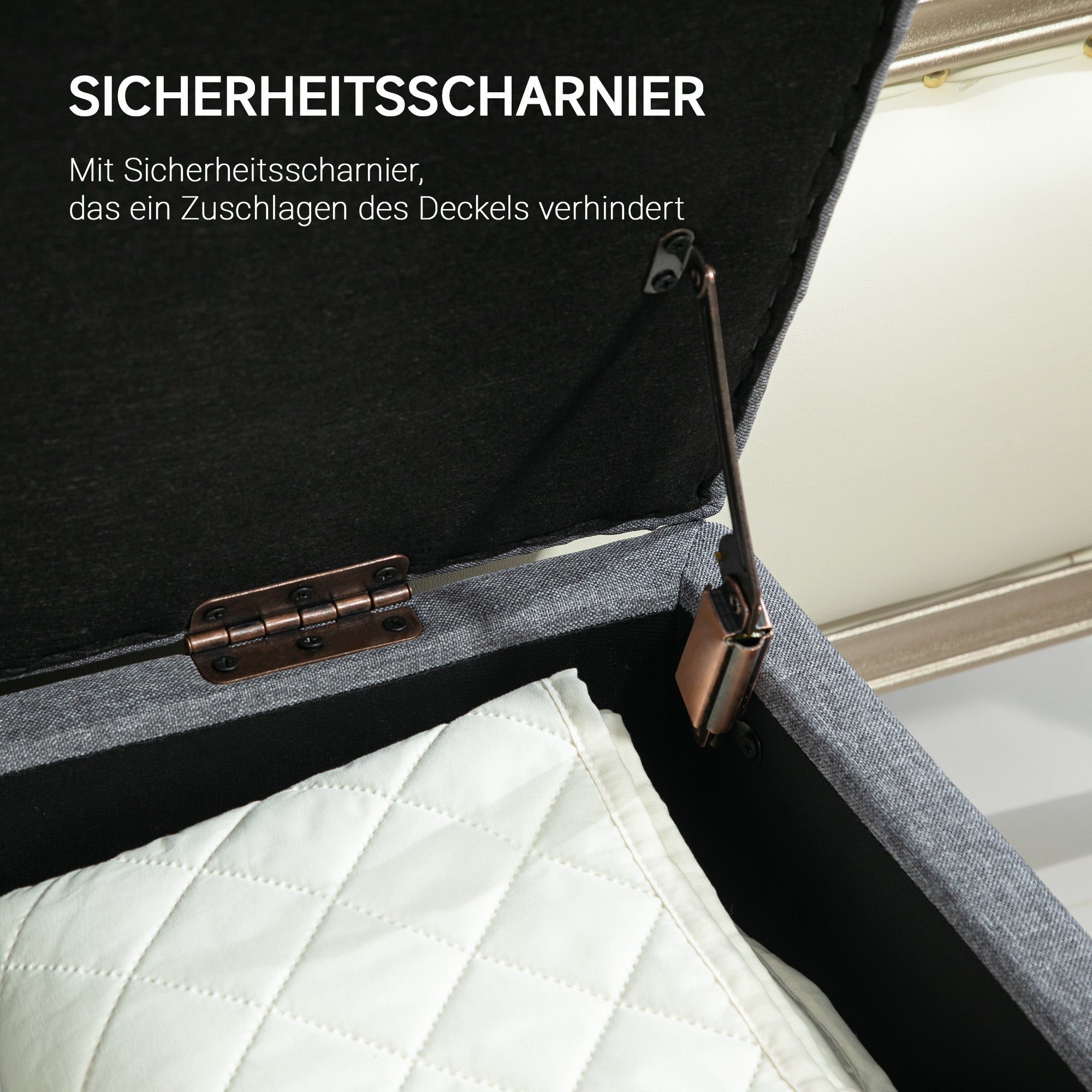 HOMCOM Sitzbank, Polsterbank mit Stauraum, leinenartiges Polyester, Kautschukholz, 100 x 40 x 44 cm, Hellgrau