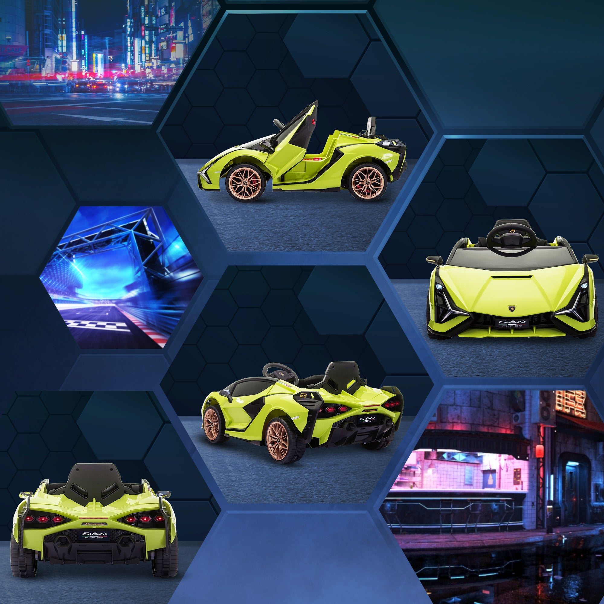 HOMCOM Kinder-Elektroauto, Lamborghini, 3-5 km/h, Fernsteuerung, für 3-5 Jahre, Grün