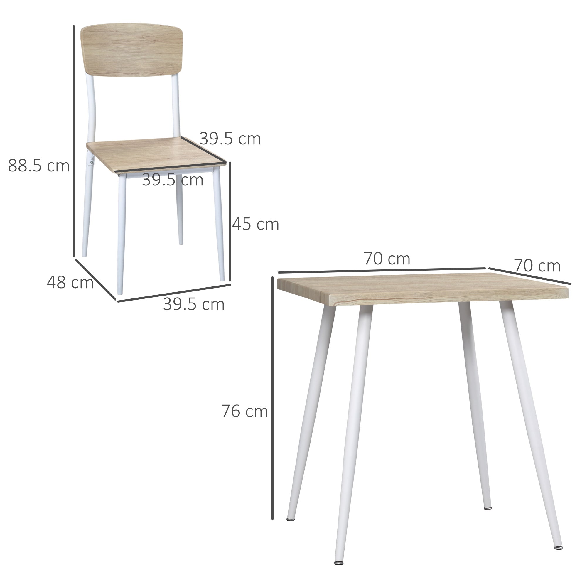 HOMCOM 3-teilige Essgruppe Esstisch mit 2 Stühlen Esszimmergruppe mit Metallgestell Sitzgruppe für Esszimmer, Küche Nautr+Weiß