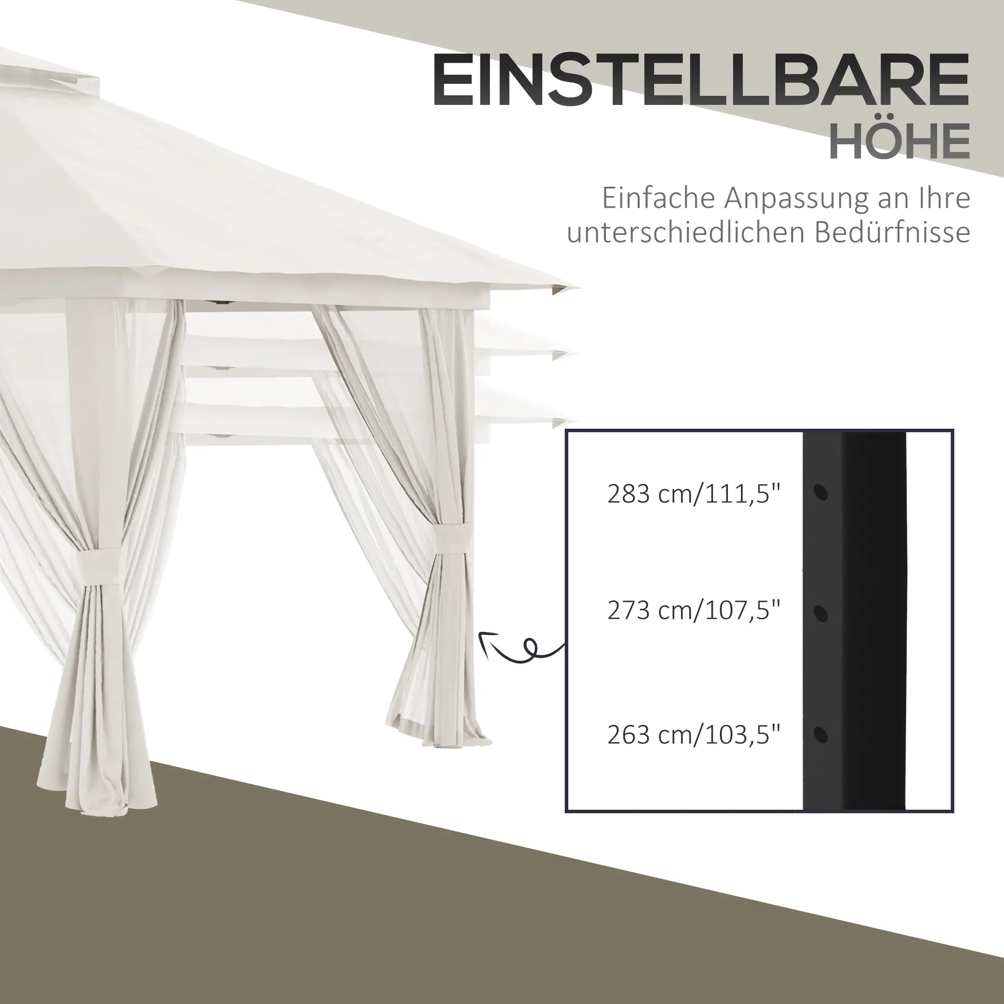 Outsunny Faltpavillon, höhenverstellbar, 4 Netzwände, Lüftungsdach, Tragetasche, Schnellaufbau, 4 x 4 x 3 m, Cremeweiß