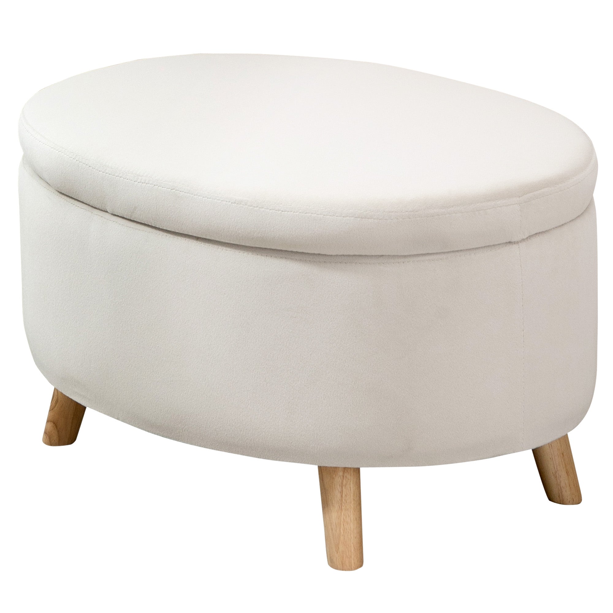 HOMCOM Sitzbank mit Stauraum, Hocker, ovale Form, Samtoptik, bis 120 kg, 71 x 51,5 x 42 cm, Beige
