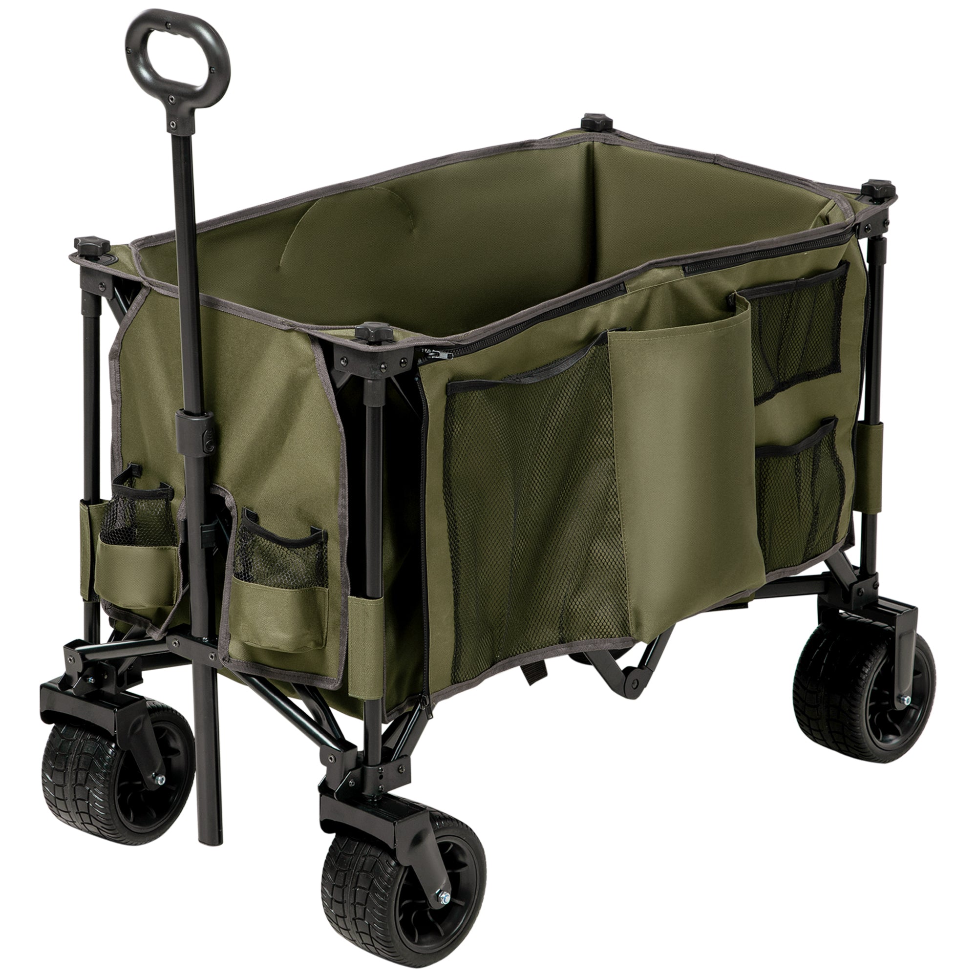 Outsunny Bollerwagen, klappbar, 7 Seitentaschen, verstellbarer Griff, bis 120 kg, Stahl, grün, 100 x 48 x 100,5 cm