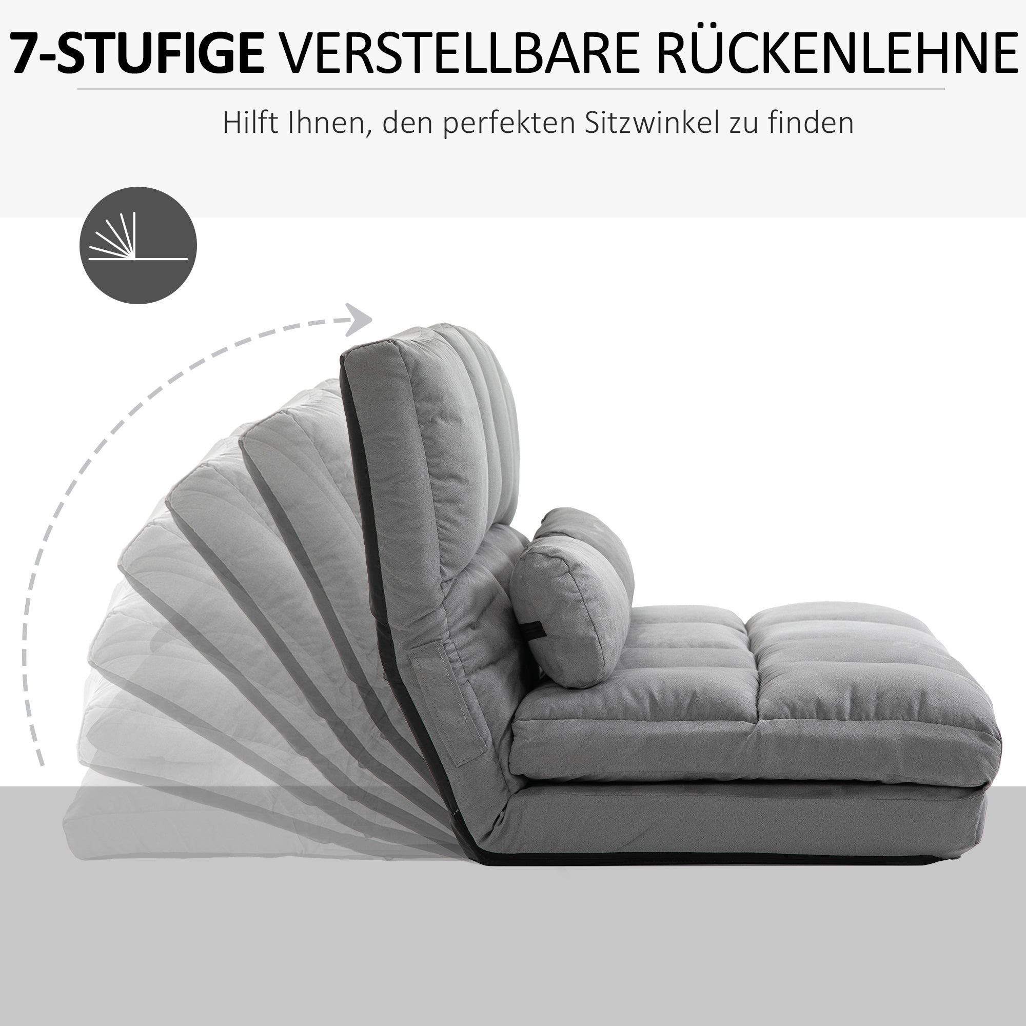 HOMCOM Bodenstuhl 2-in-1 Bodensessel Bett mit Rückenlehne 3 Positionen Verstellbare Sitzkissen Grau Samt Metall 102 x 73 x 60 cm
