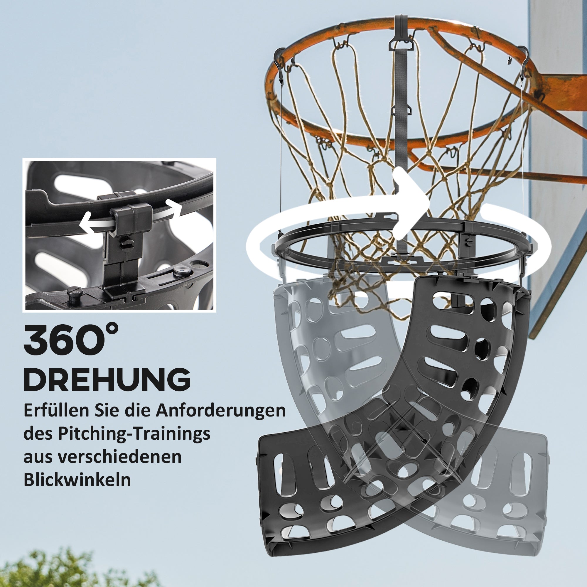 SPORTNOW Basketball-Rebounder, höhenverstellbar, 360° drehbar, Kunststoff, 35,6L x 35,6B x 75,5H cm, Schwarz