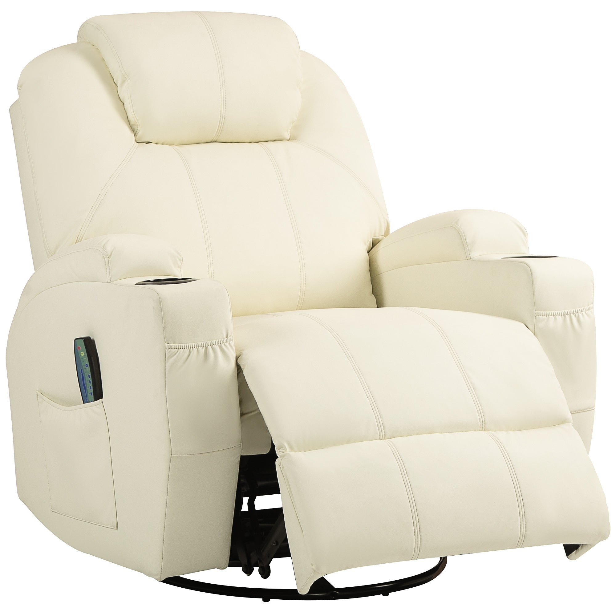 HOMCOM Relaxsessel mit Massagefunktion, neigbare Lehne, drehbar, bis 150 kg, Kunstleder, Cremeweiß