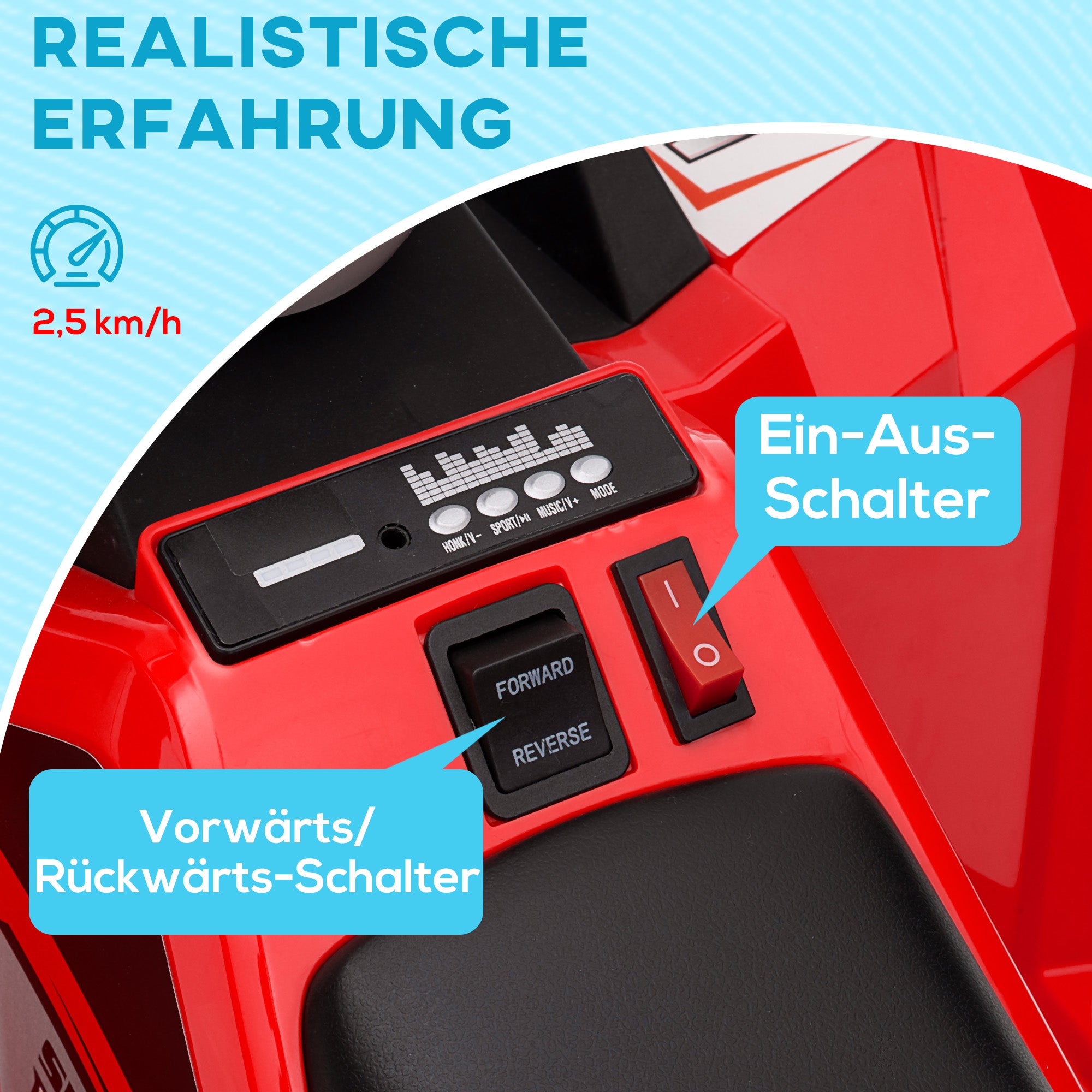 HOMCOM Elektro-Kinderquad mit Anhänger, 2,5 km/h, 50 Minuten Fahrtzeit, für 1,5 bis 3 Jahre, bis 25 kg, Rot