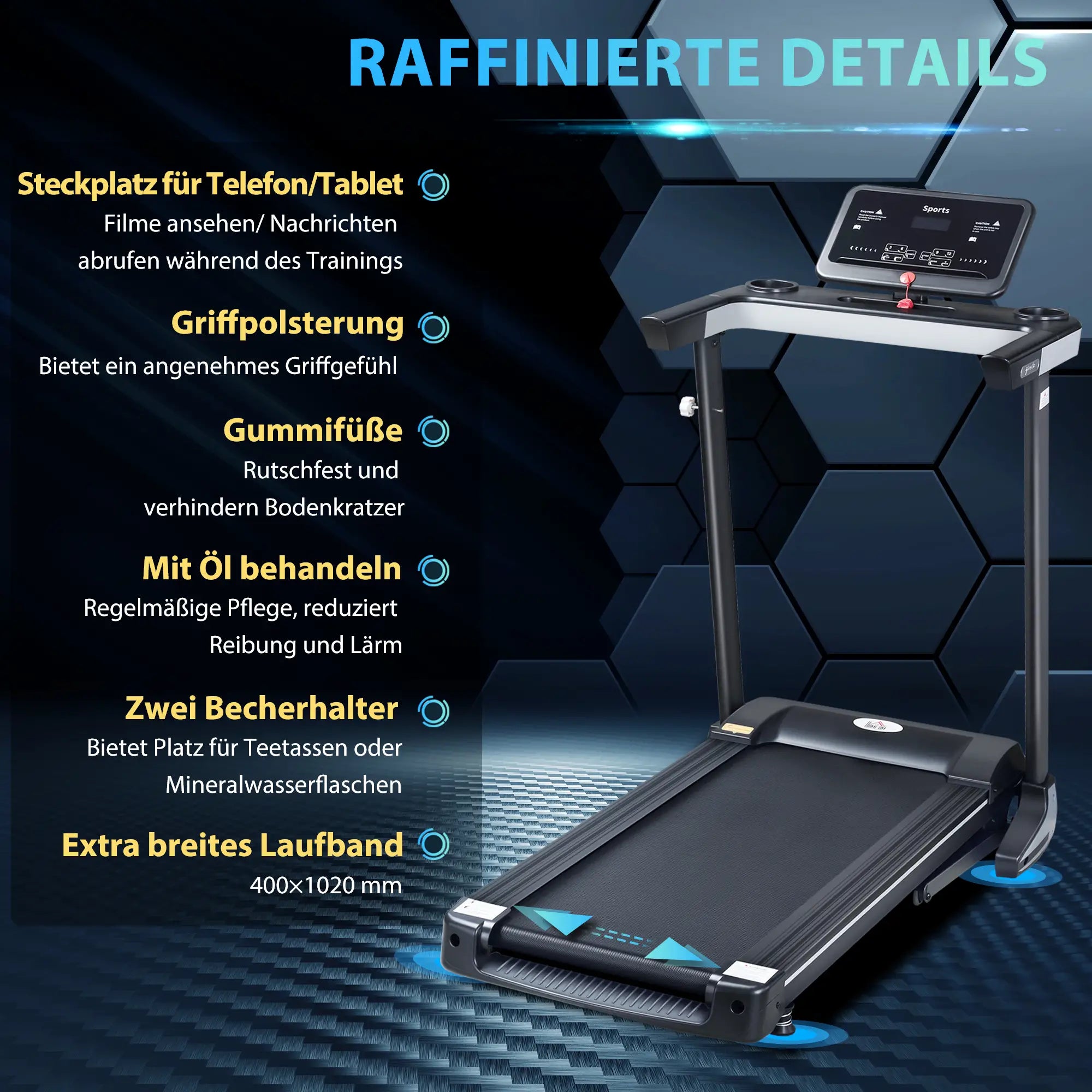 HOMCOM Laufband klappbar mit 12 Programmen und Handyhalterung 71 x 128 x 122cm Stahl Schwarz