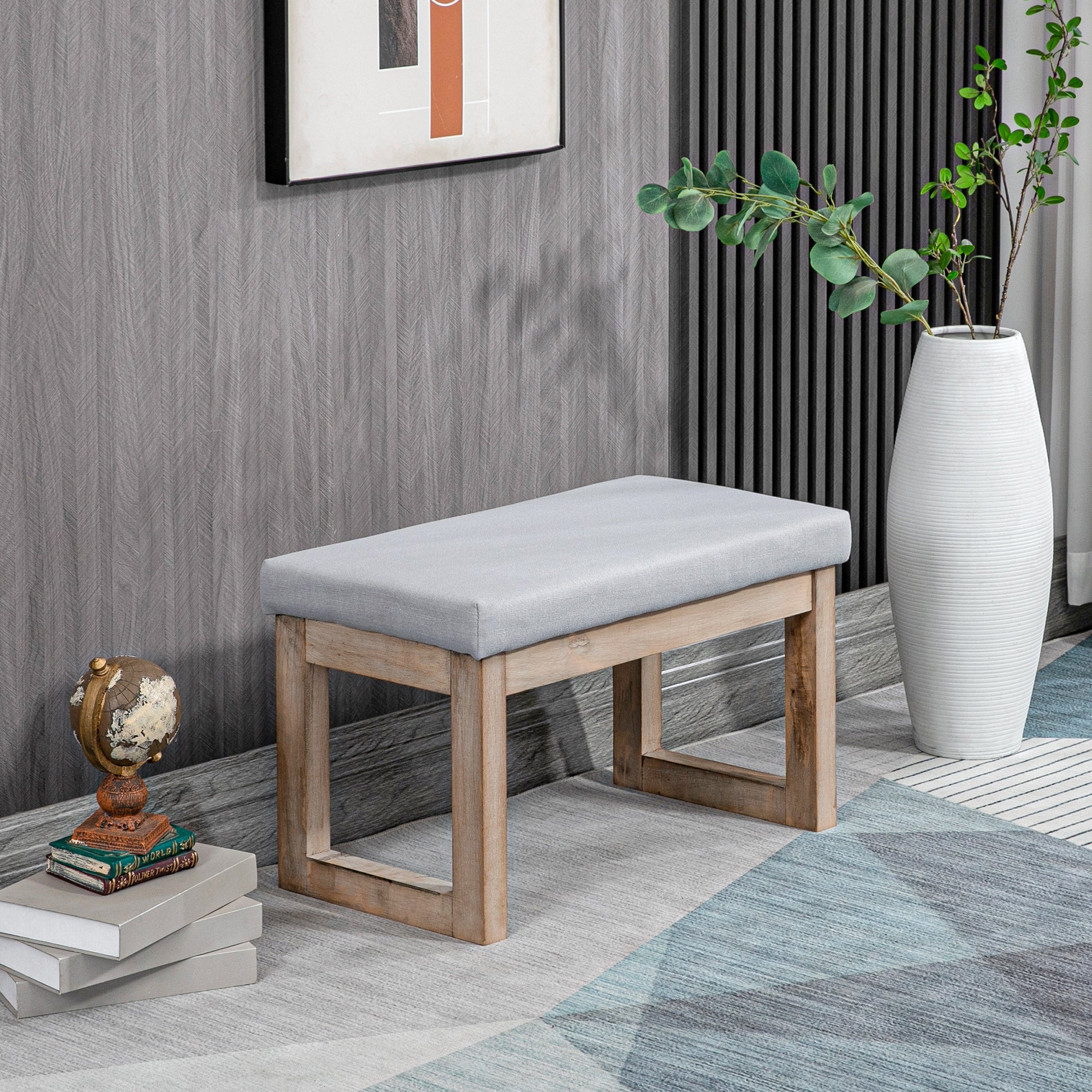 HOMCOM Fußbank im Skandi-Design, Sitzhocker, Fußhocker, 68 cm x 38 cm x 42 cm, Grau + Natur