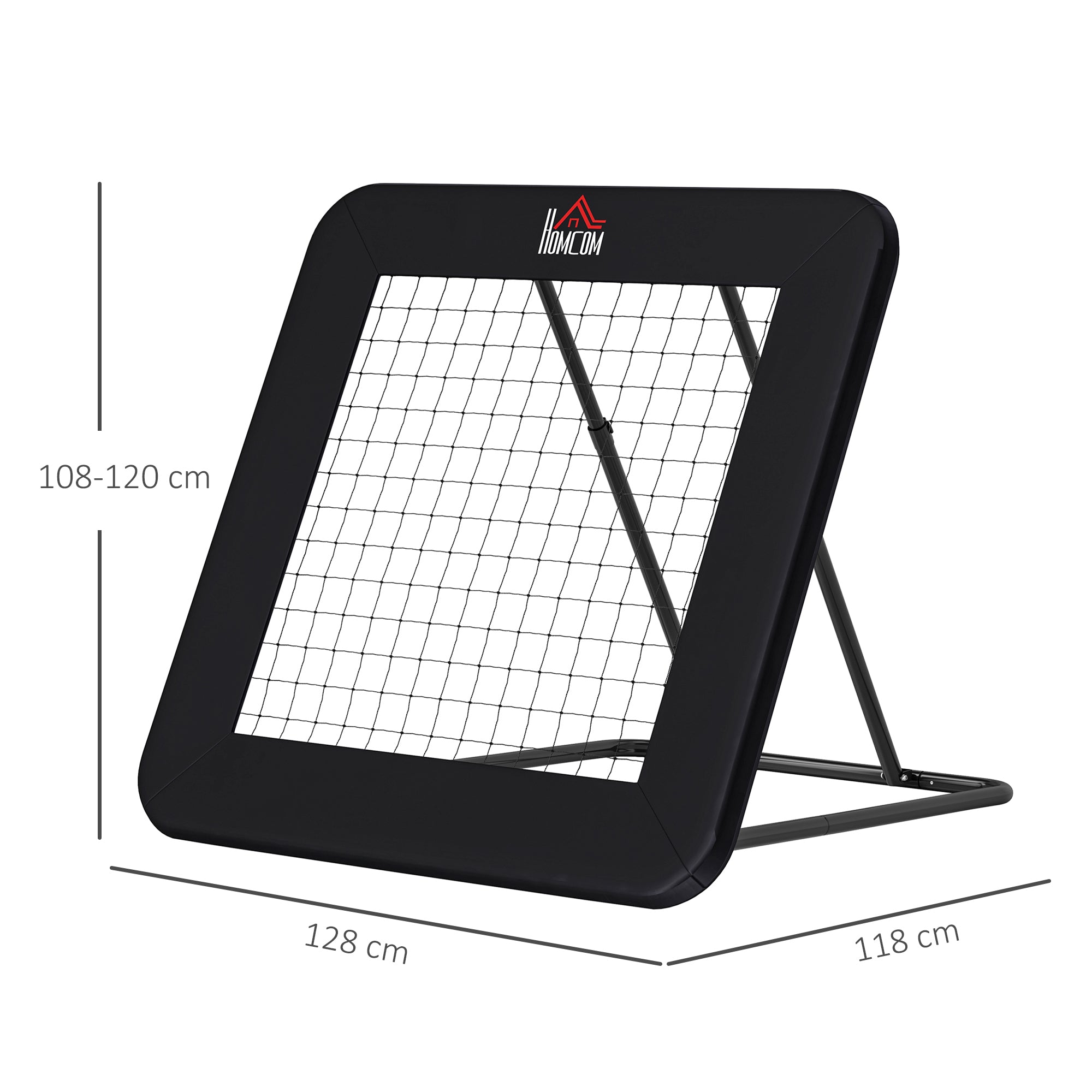 HOMCOM Rebounder für Fußball, 128 x 118 cm Prellwand mit Schutzkante Heringen, verstellbar in 5 Stufen, tragbares Rebound, Fußballtor für Jugendliche, Rückprallwand für Fußball Training, Schwarz