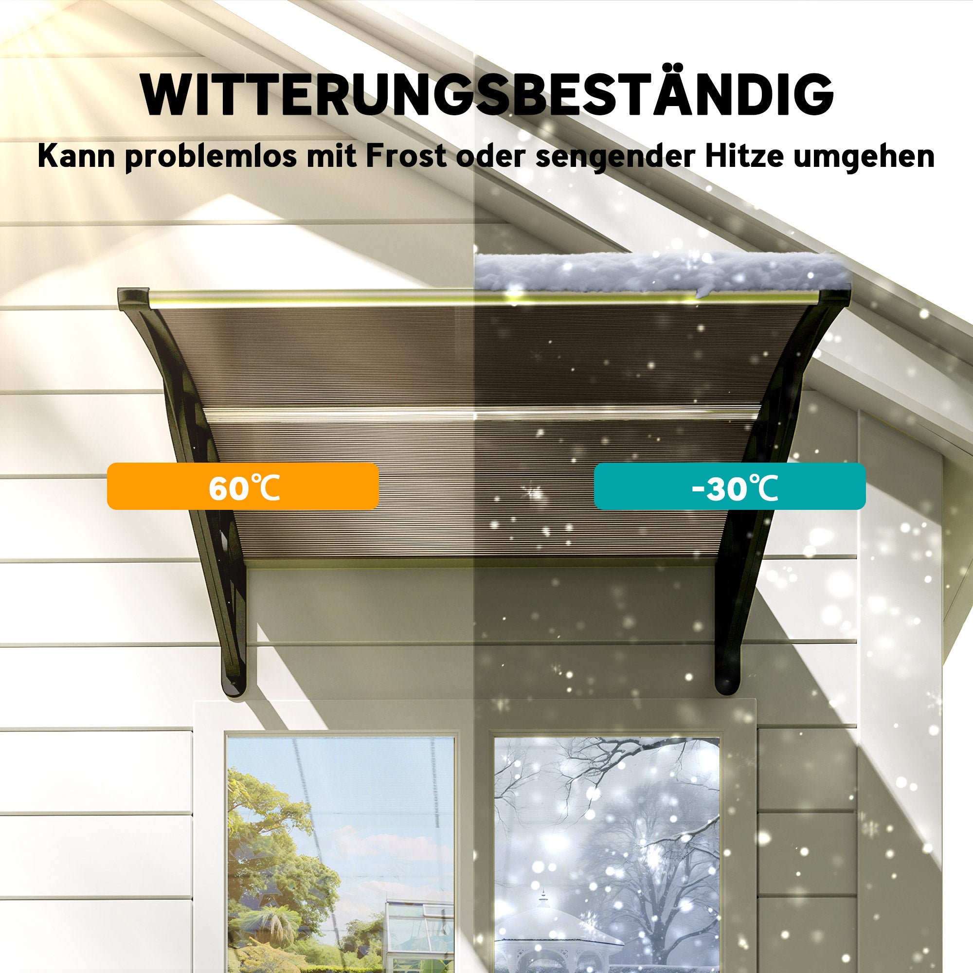 Outsunny Türüberdachung, Schutz vor Regen, Wind und Hagel, Polycarbonat, Aluminium, 103 x 96,5 x 27 cm, Braun