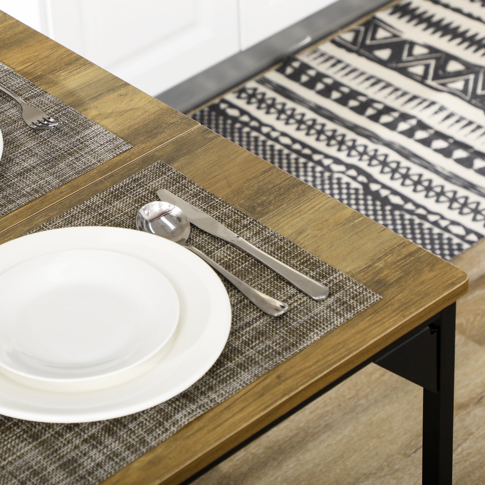 HOMCOM Essgruppe 4 Personen Esstisch mit 2 Bänken, Industriedesign, 120 cm x 70 cm x 75 cm, Schwarz + Natur