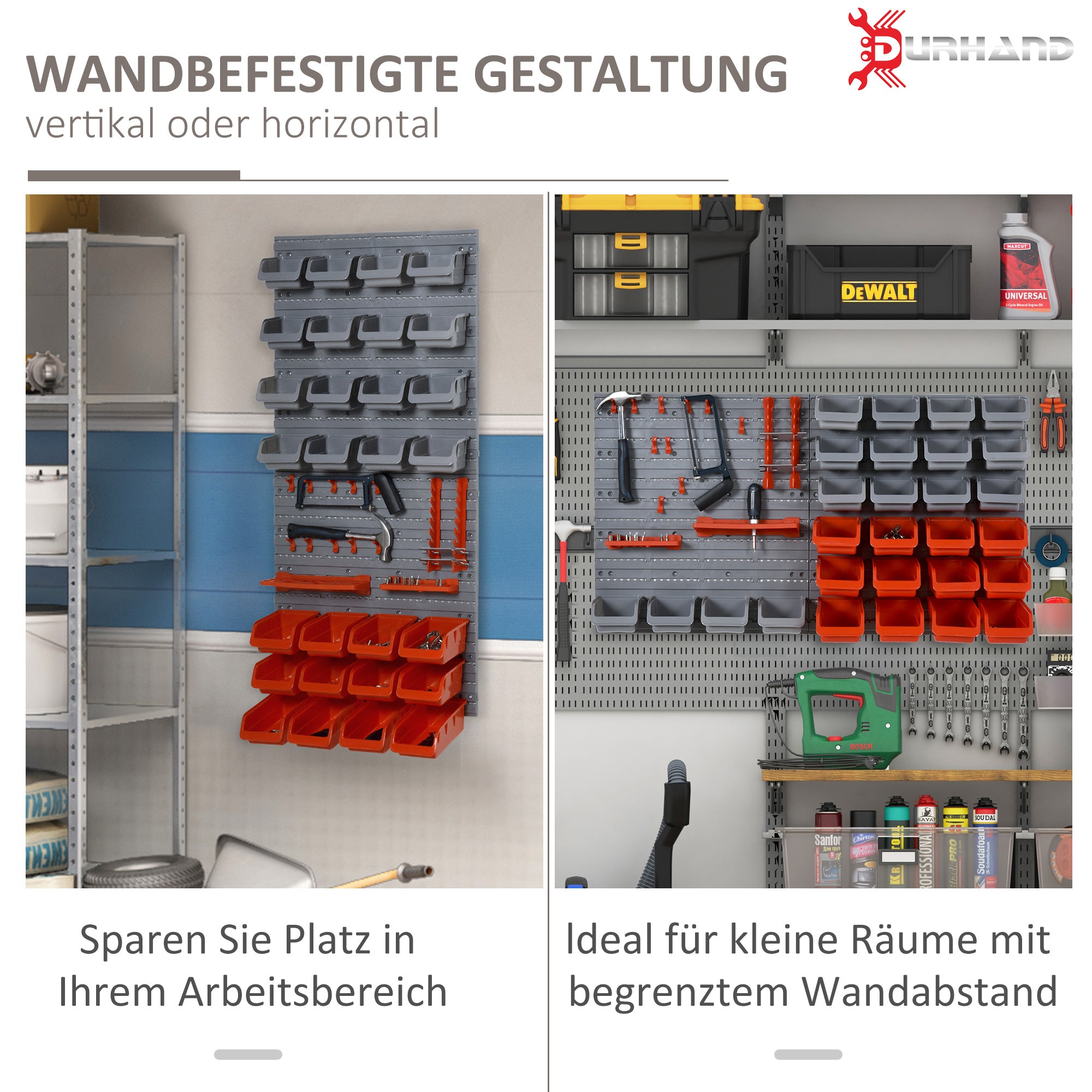 DURHAND Werkzeugwand 44-teilig mit Stapelbehältern 54 x 22 x 95 cm Kunststoff Rot