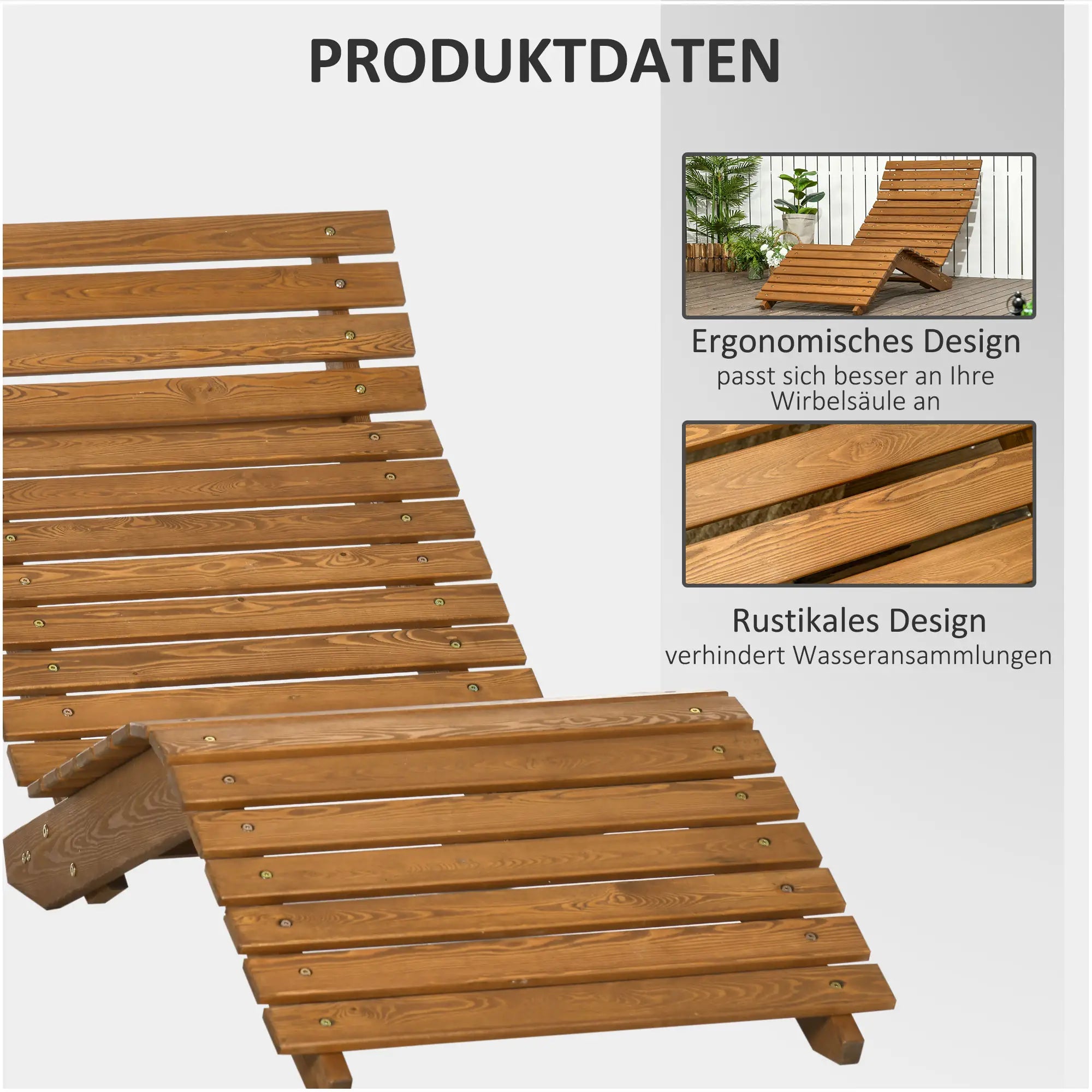 Outsunny Sonnenliege Gartenliege ergonomisch wetterfest Lärchenholz
