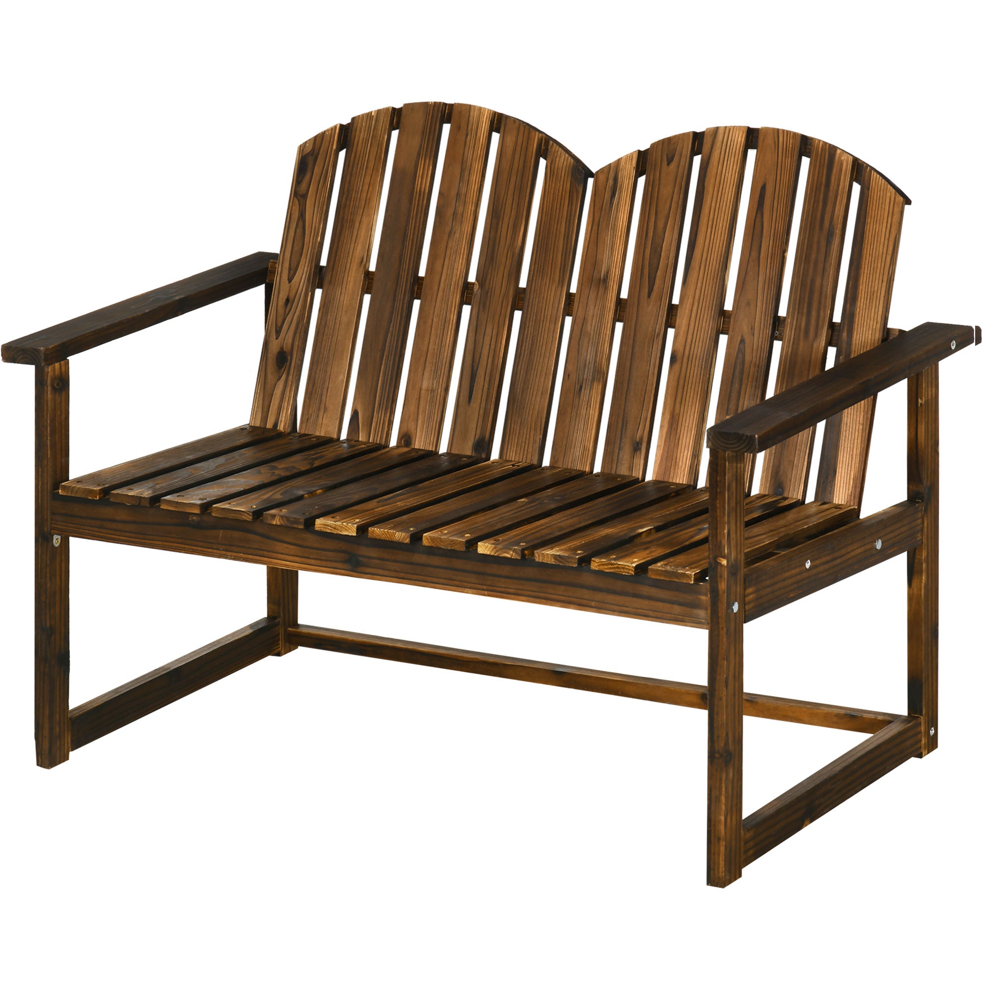 Outsunny 2-Sitzer Gartenbank aus Tannenholz im verkohlten Design