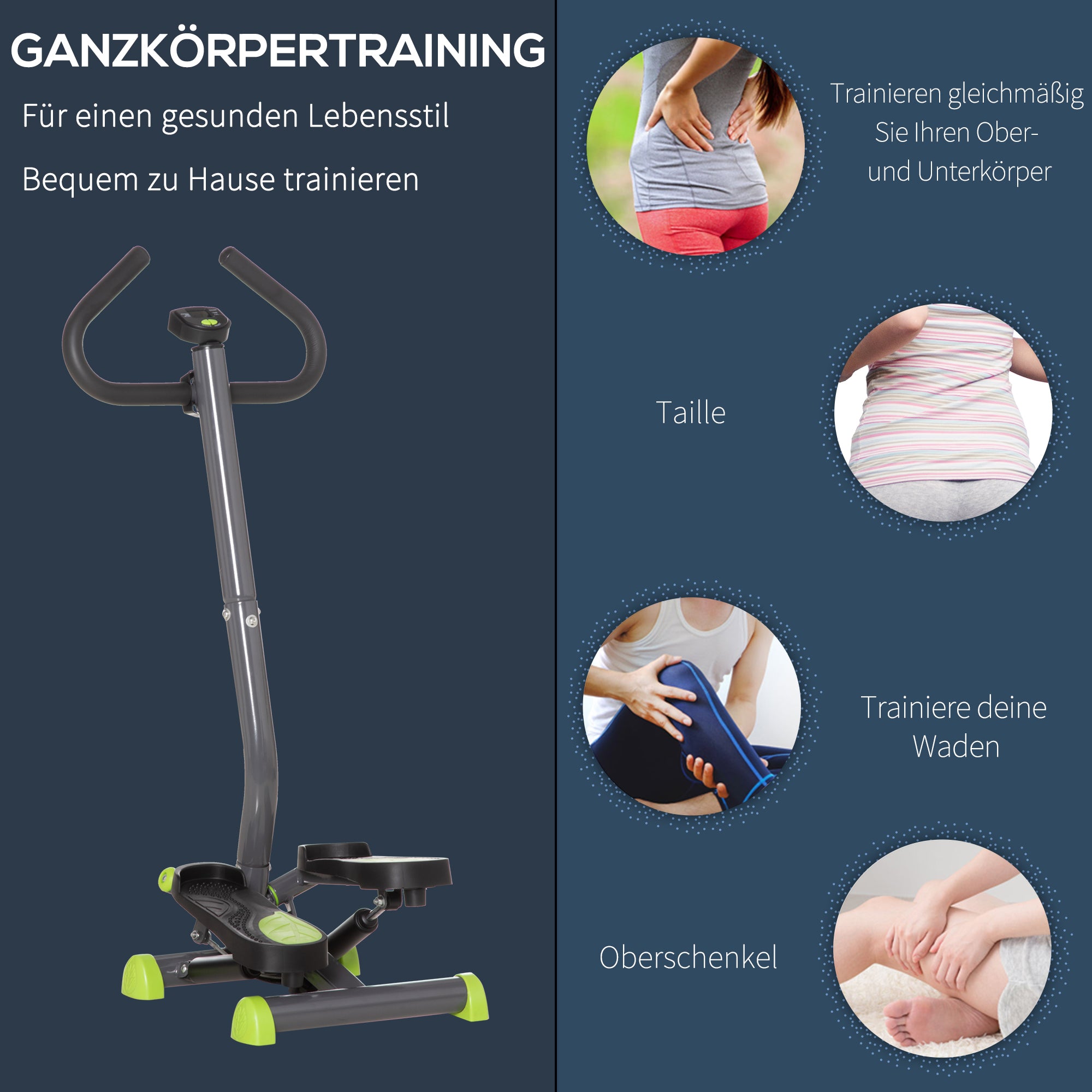 HOMCOM Stepper mit LCD-Monitor 55 x 44 x 108cm Stahl Grau+Grün+Schwarz