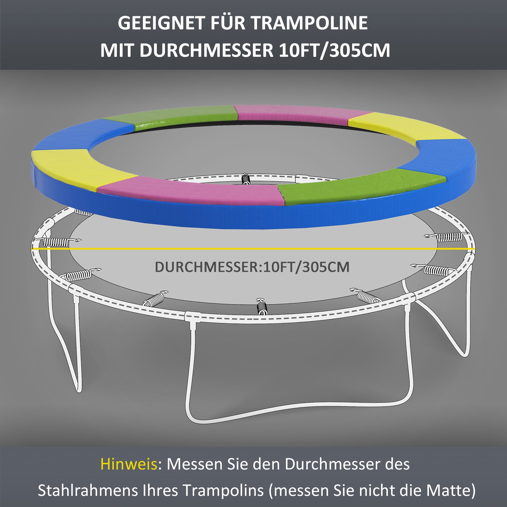 SPORTNOW Ersatz-Randabdeckung für Trampoline, wasserfest, reißfest, Ø305 cm, bunt