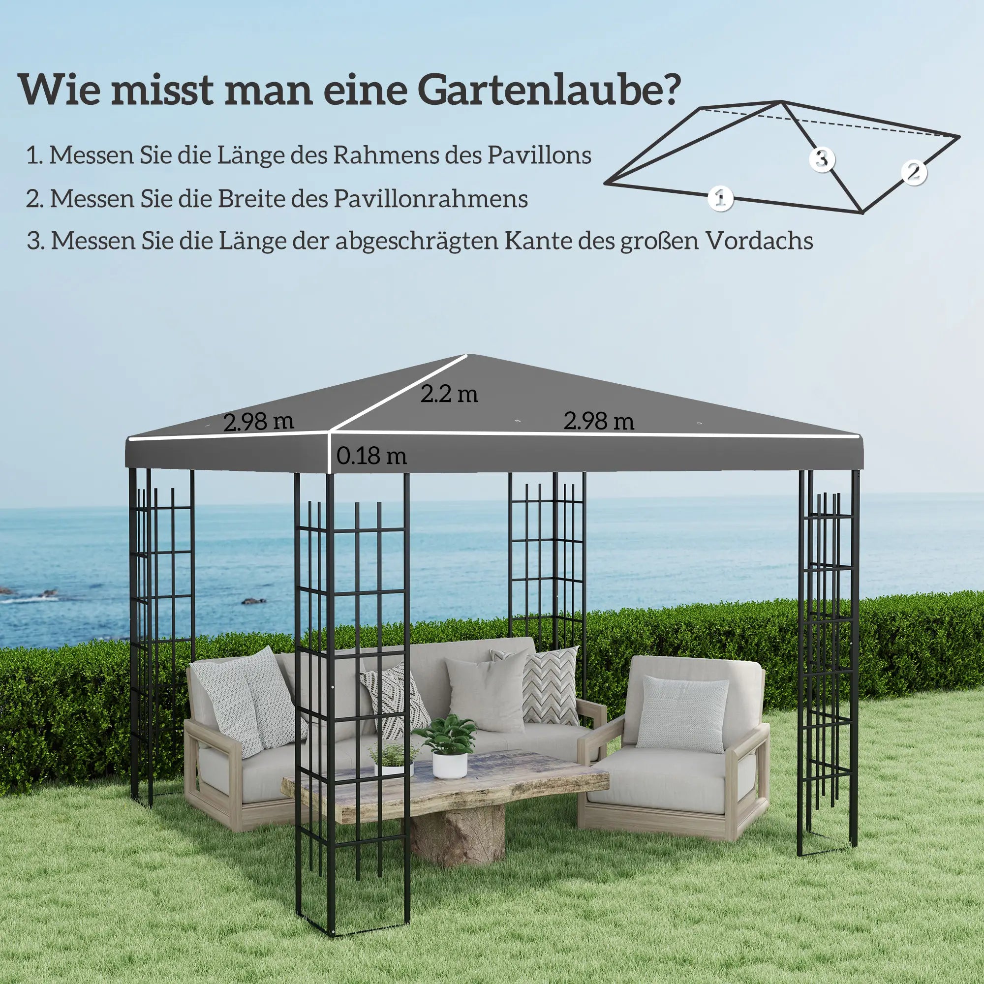Outsunny Ersatzdach 3×3?m Dunkelgrau