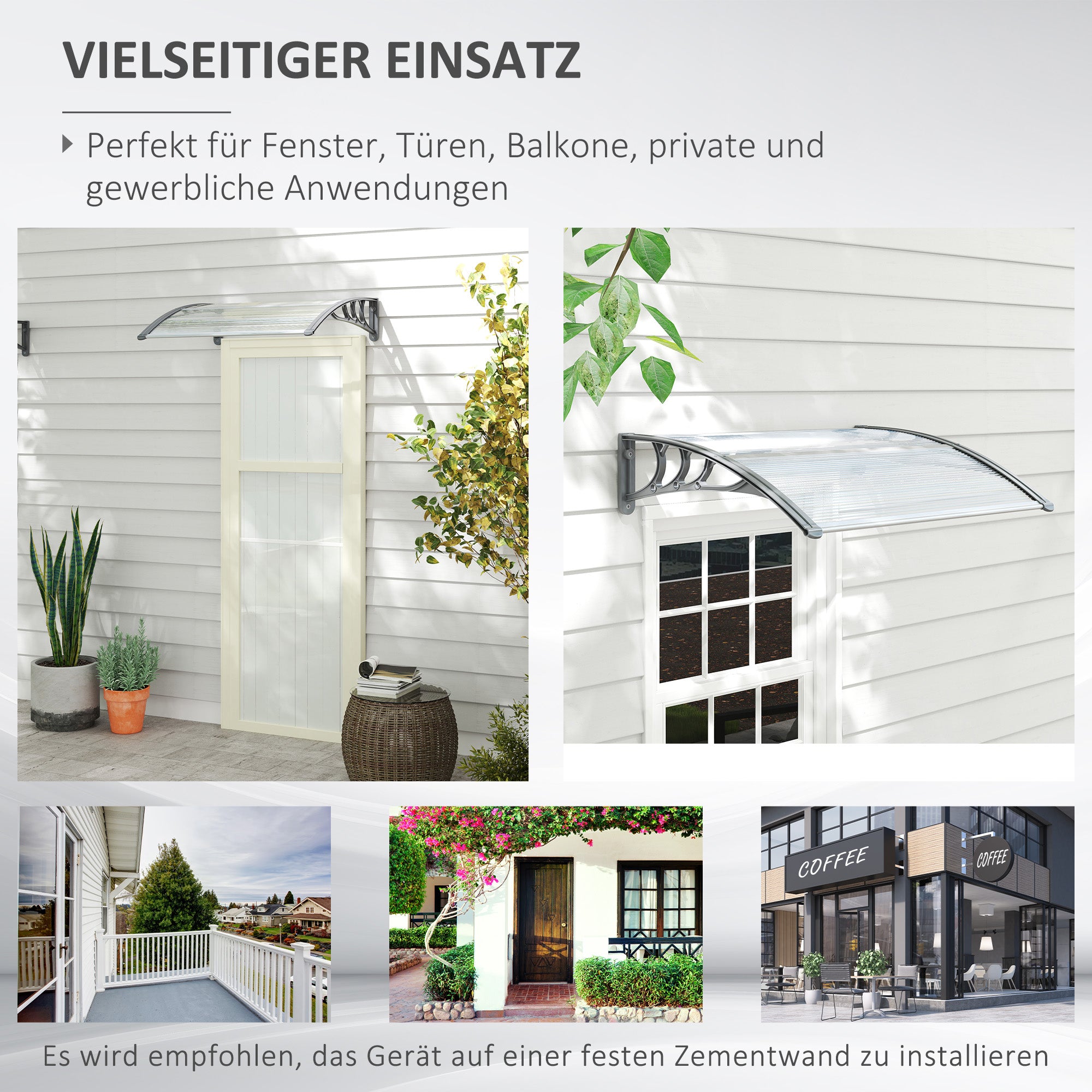 Outsunny Vordach, Haustürvordach, Überdachung für Eingänge und Fenster, 100L x 75B x 23H cm, Silber
