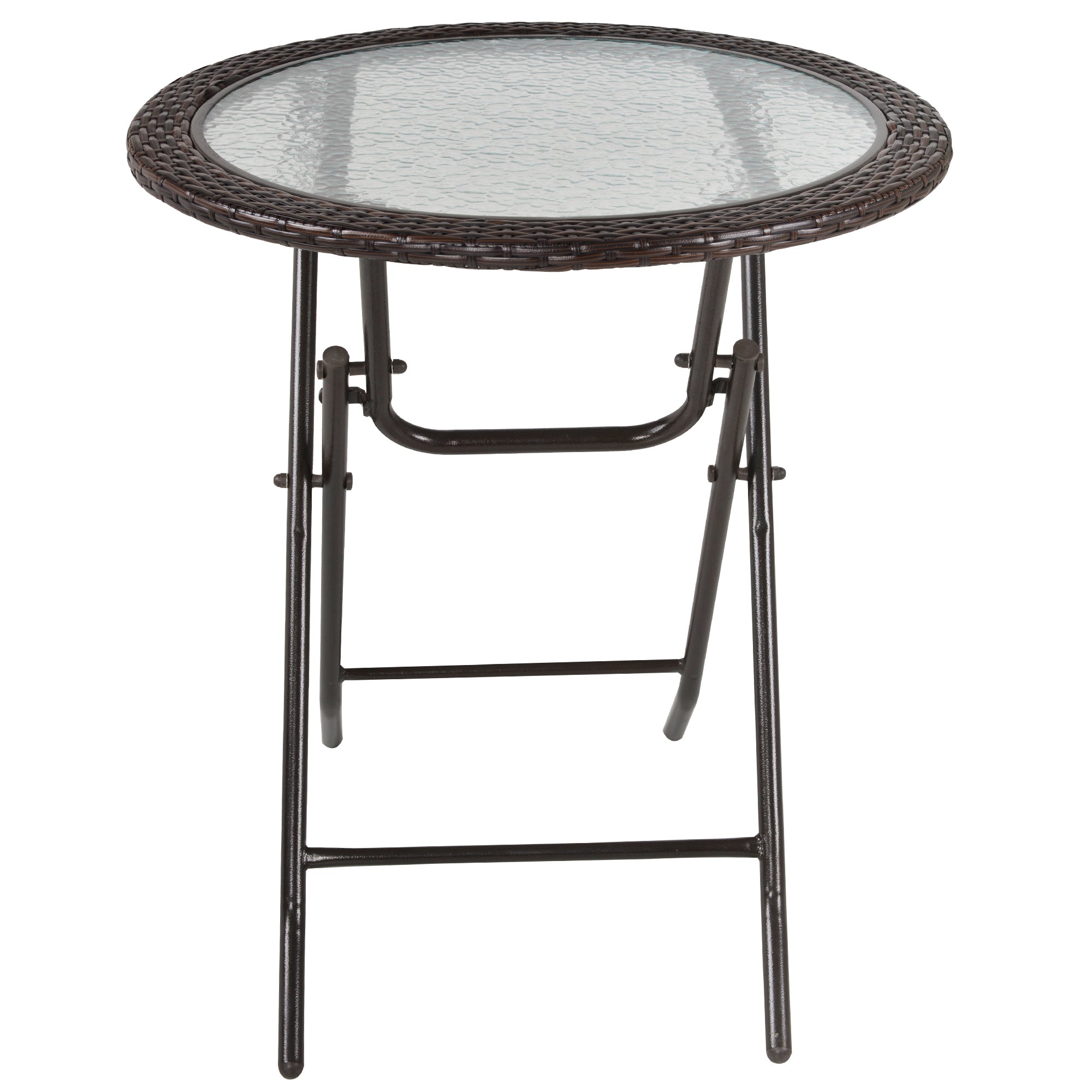 Outsunny Gartentisch, klappbar, Hartglastischplatte, Stahlrahmen, Rattan-Dekor, braun, 68 x 68 x 73 cm