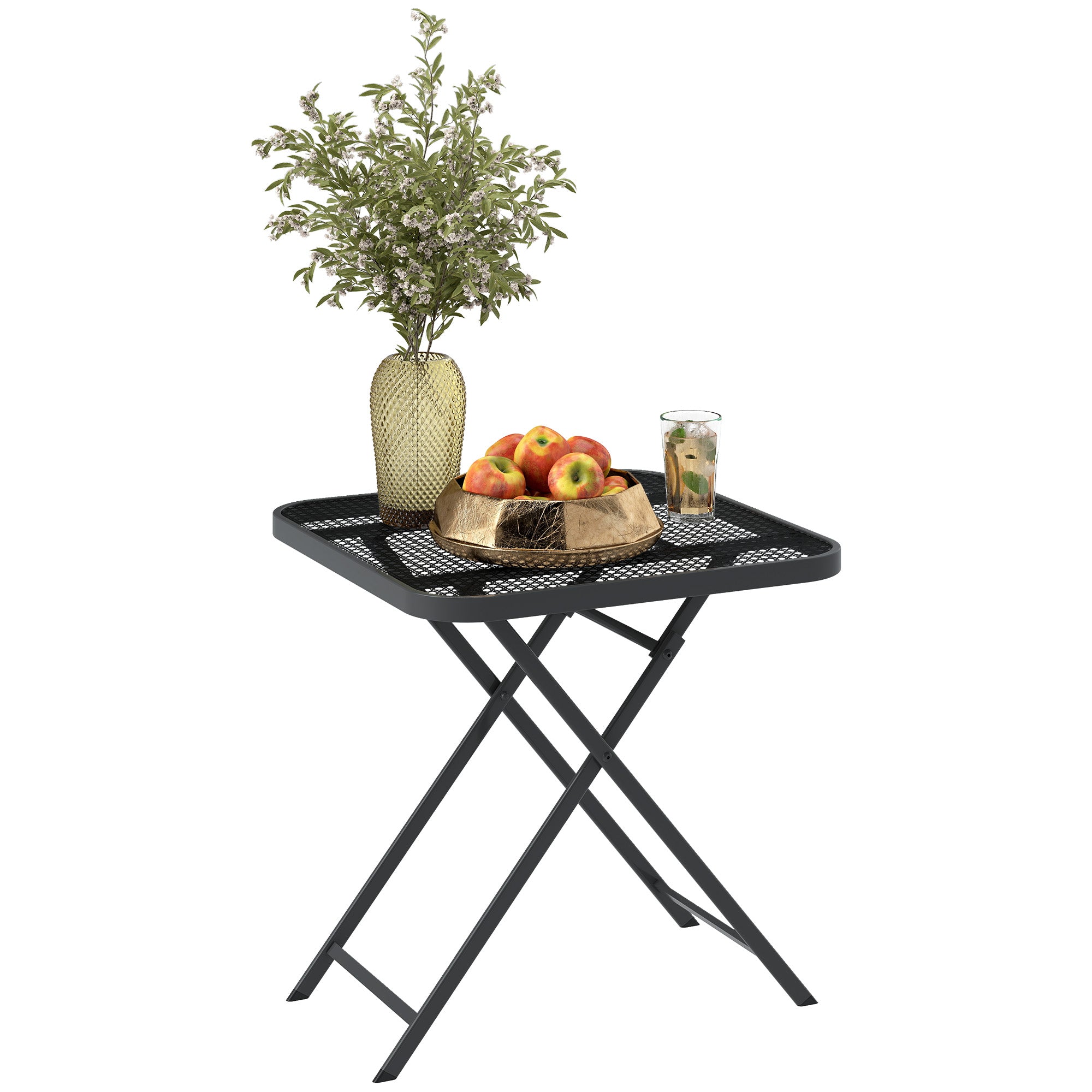 Outsunny Gartentisch klappbar 70 x70 cm, Wetterfest Balkontisch Klapptisch mit Ausschnitt-Design quadrarisch Schwarz
