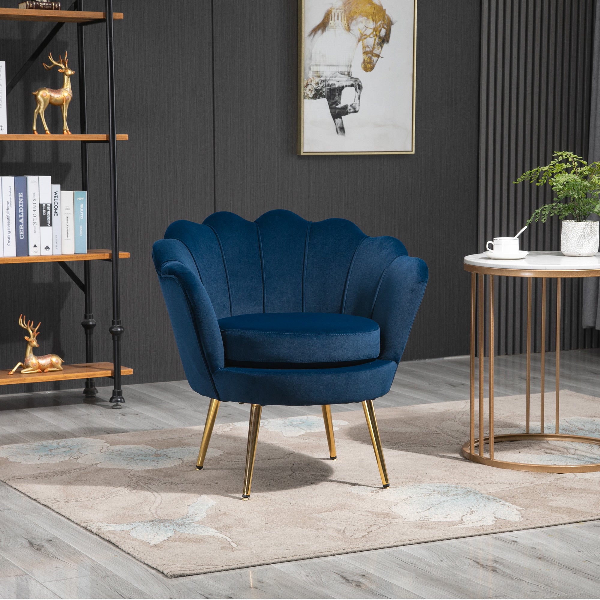 HOMCOM Lounge-Sessel, Vintage-Sessel in Samtoptik, Metallgestell, 76 x 67 x 74 cm, Blau