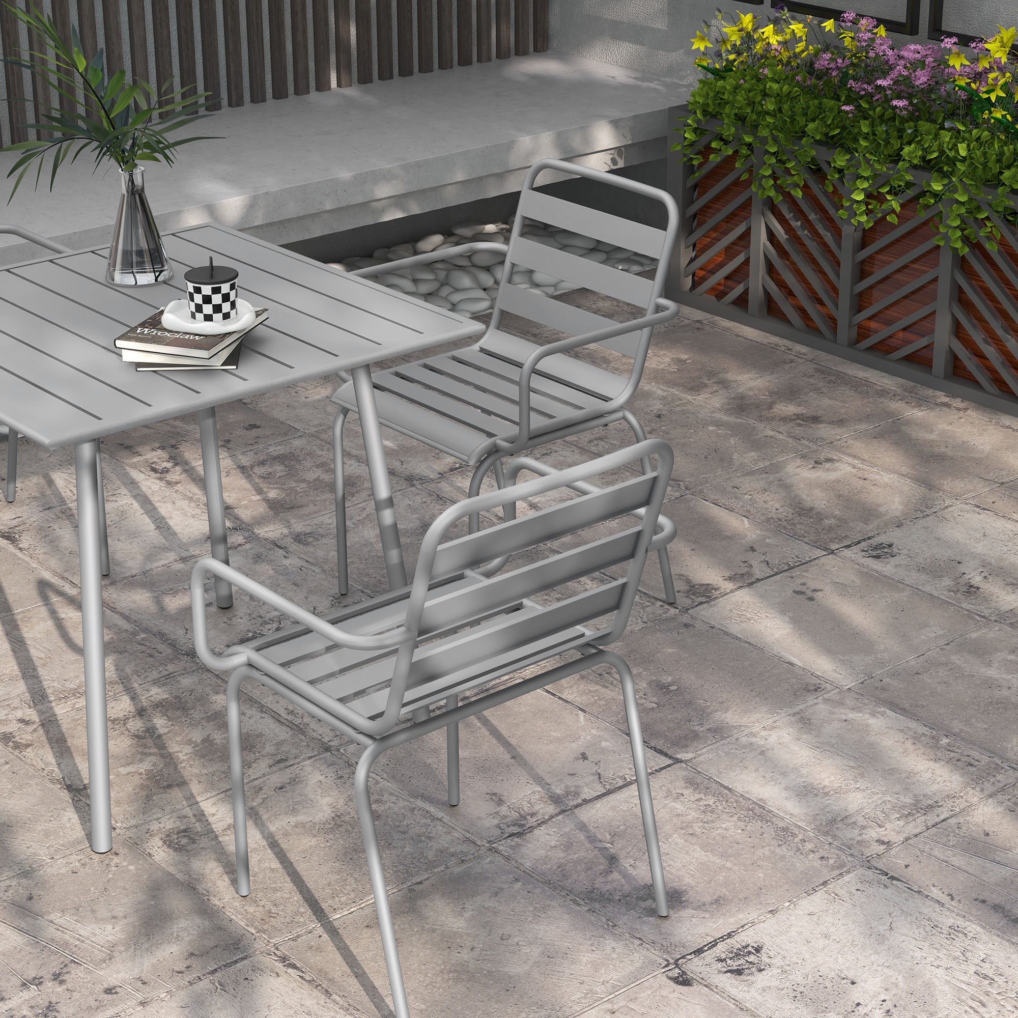 Outsunny 5-teilige Gartensitzgruppe Outdoor Sitzgruppe Gartenmöbel-Set, wetterbeständig, modernes Design, 80 x 80 x 74 cm, Grau