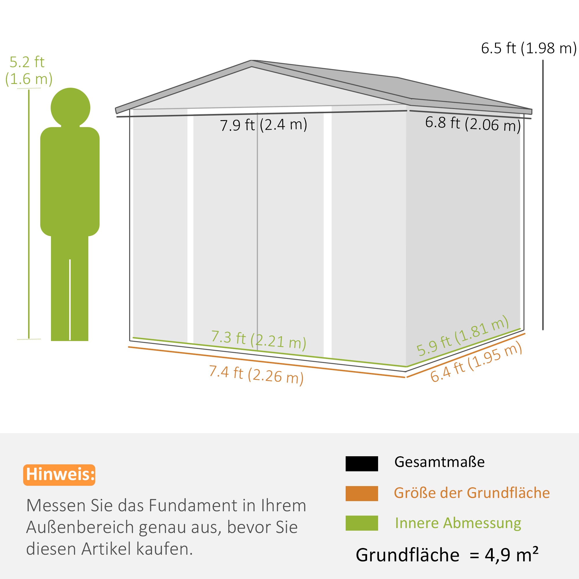 Outsunny Geräteschuppen aus Metall, wetterfest & rostfrei, abschließbar,  2,40 x 2,06 x 1,98 m, Teak