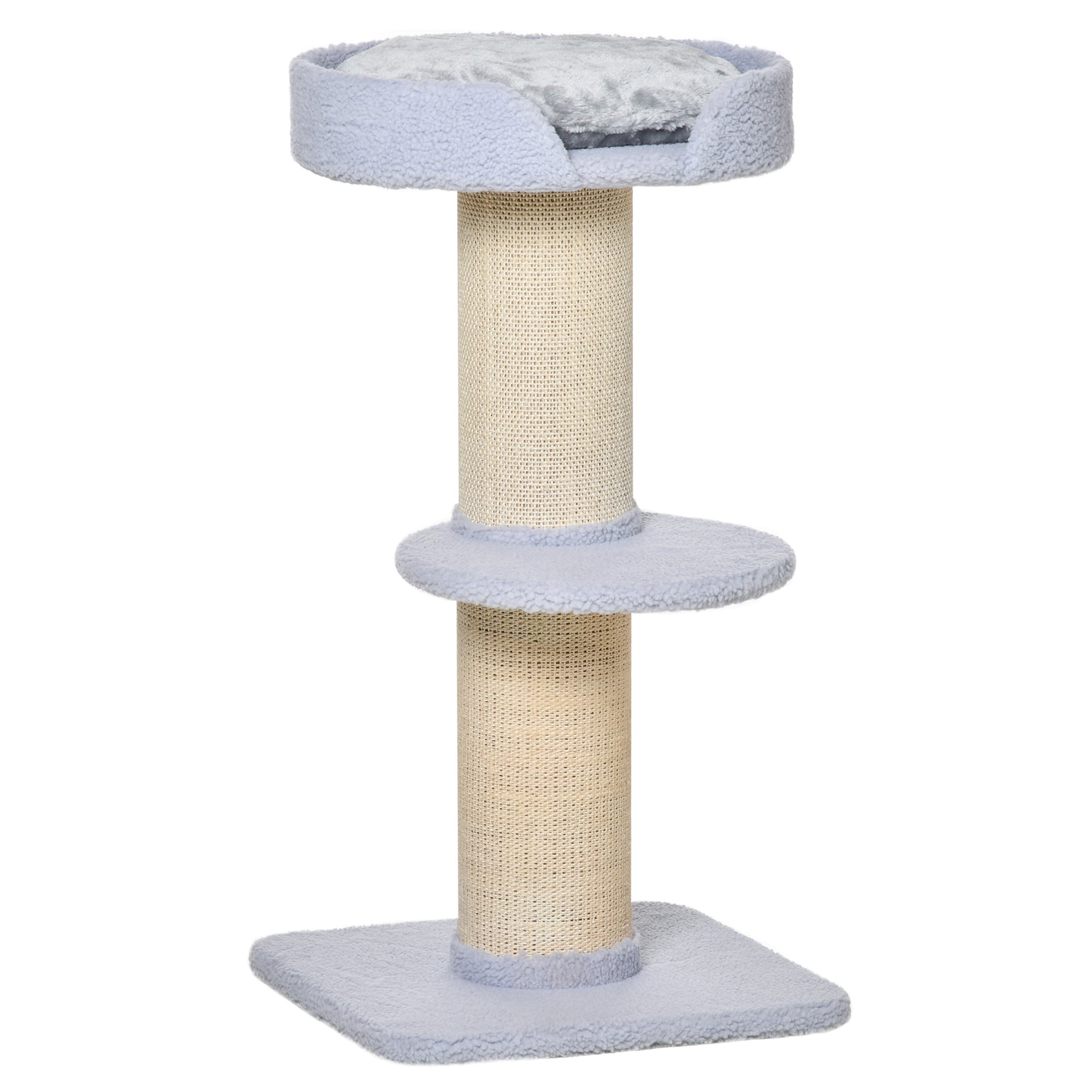 PawHut Kratzbaum 91 cm Katzenturm mit Sisalstämme, Plattform, Kissen mehrstöckiger Katzenkratzbaum, Kletterbaum, für mittelgroße Katzen, Hellblau