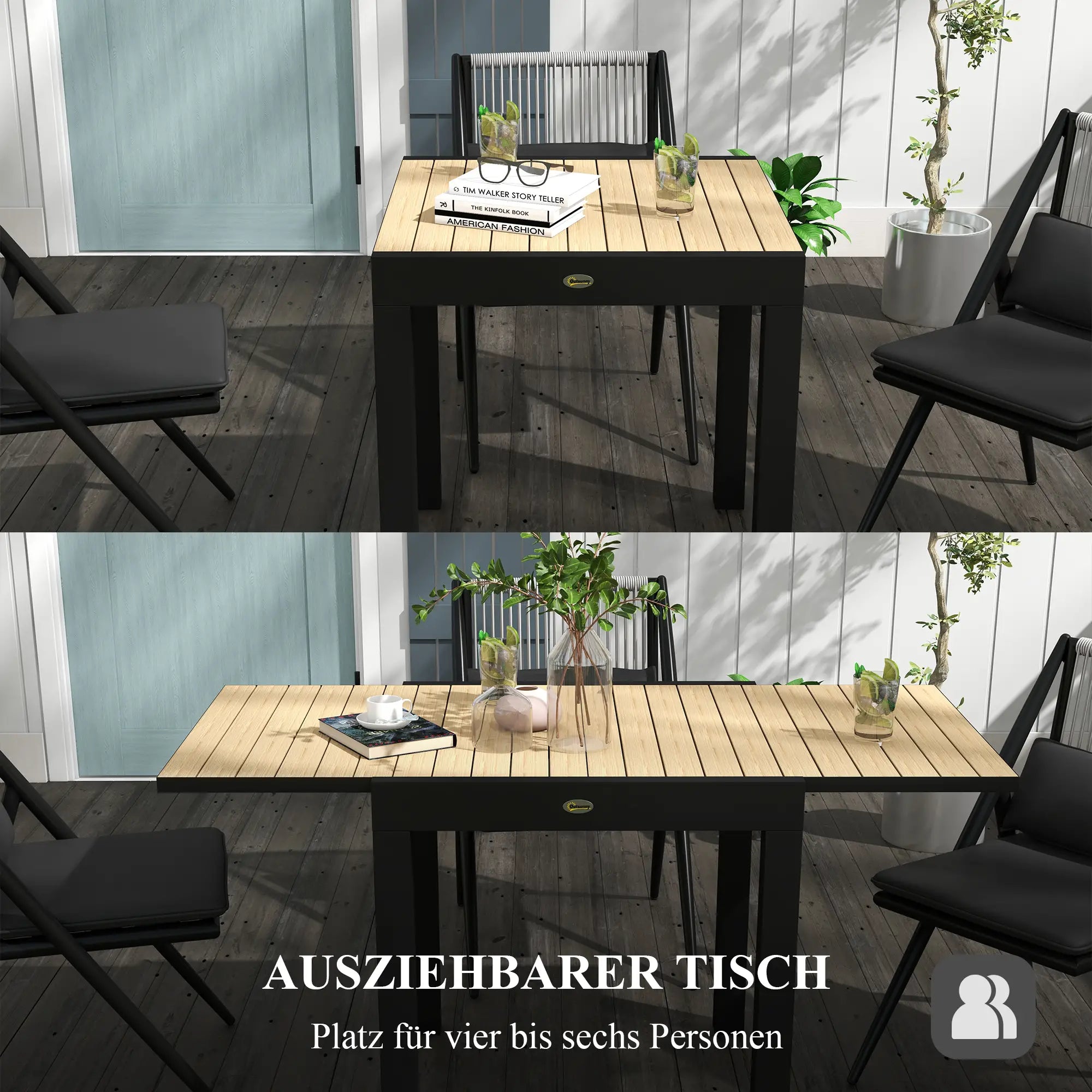 Outsunny Esstisch 81/162×80 cm Gelb